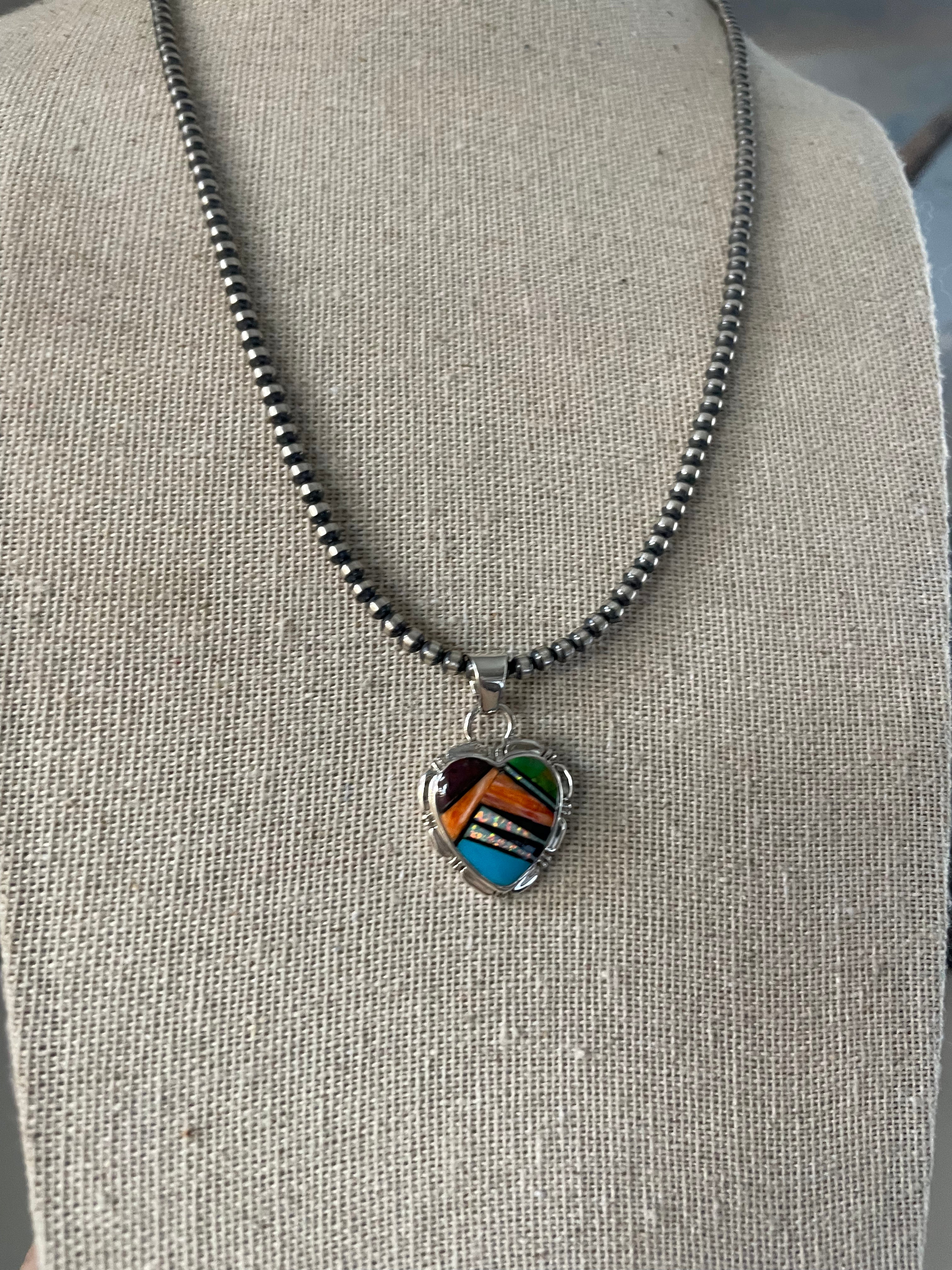 Zuni Sterling Silver And Multi Stone Inlay Pendant