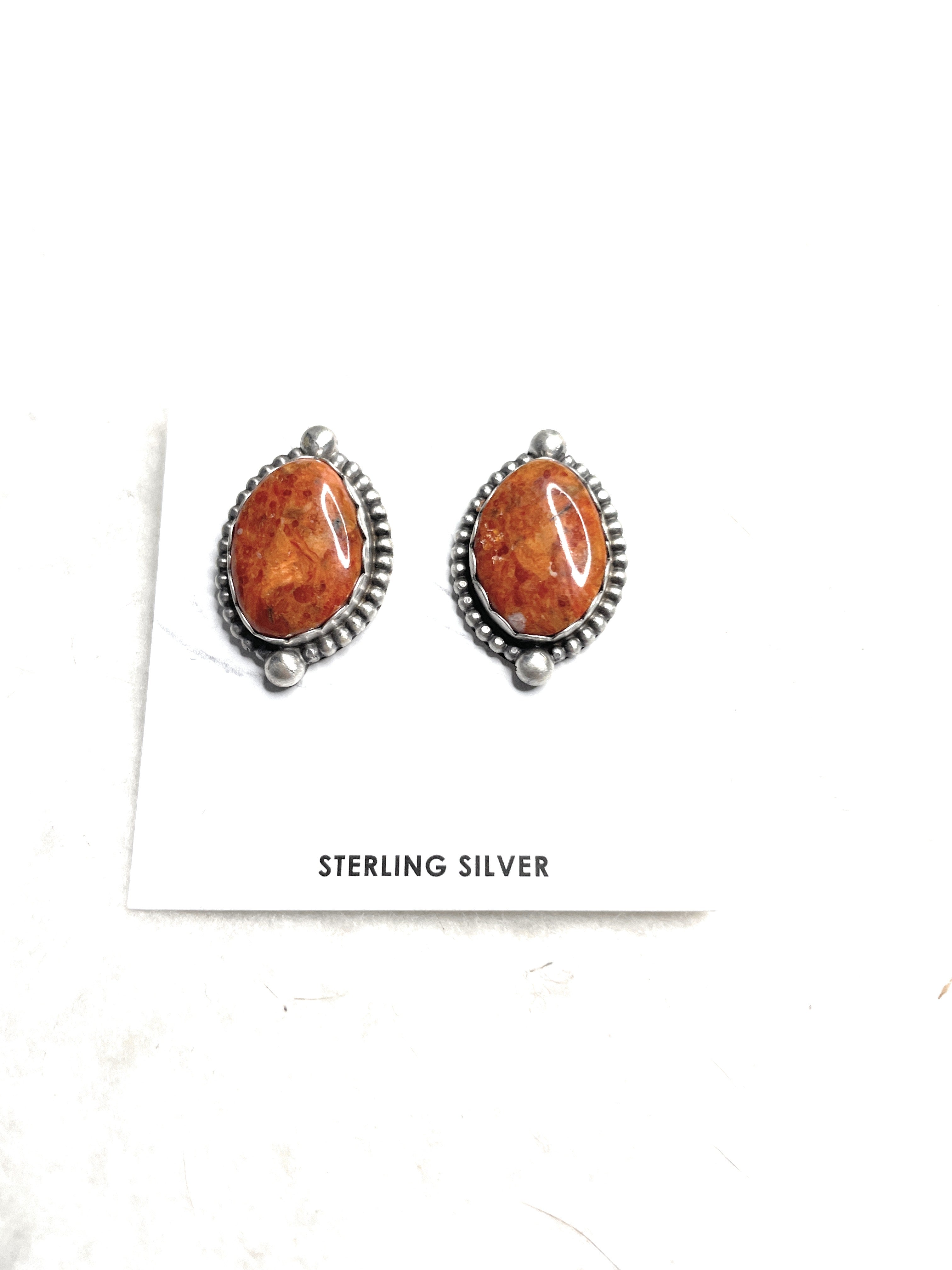 Navajo Apple Coral And Sterling Silver Post Earrings Signed