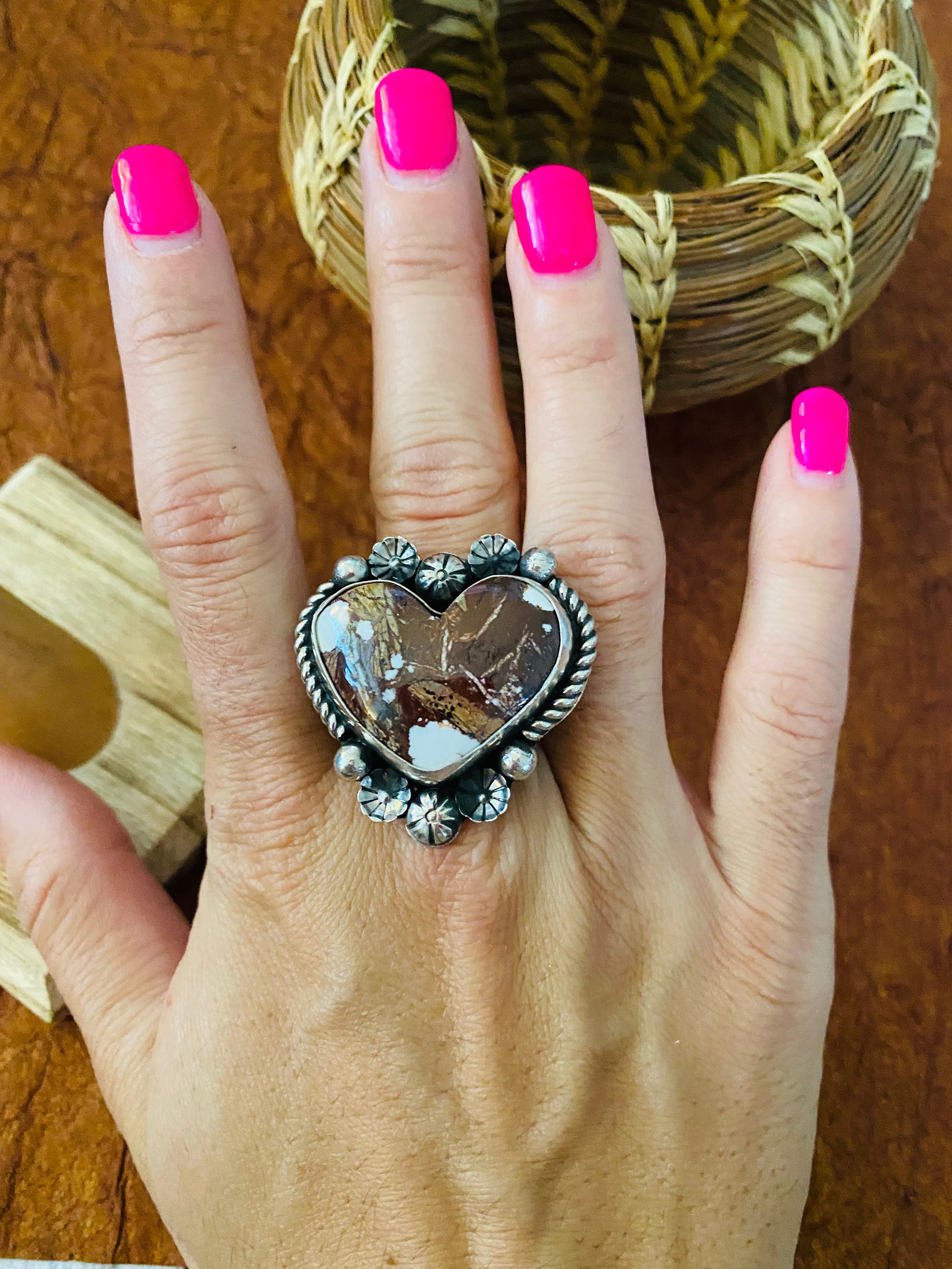 Navajo Wild Horse And Sterling Silver Heart Ring