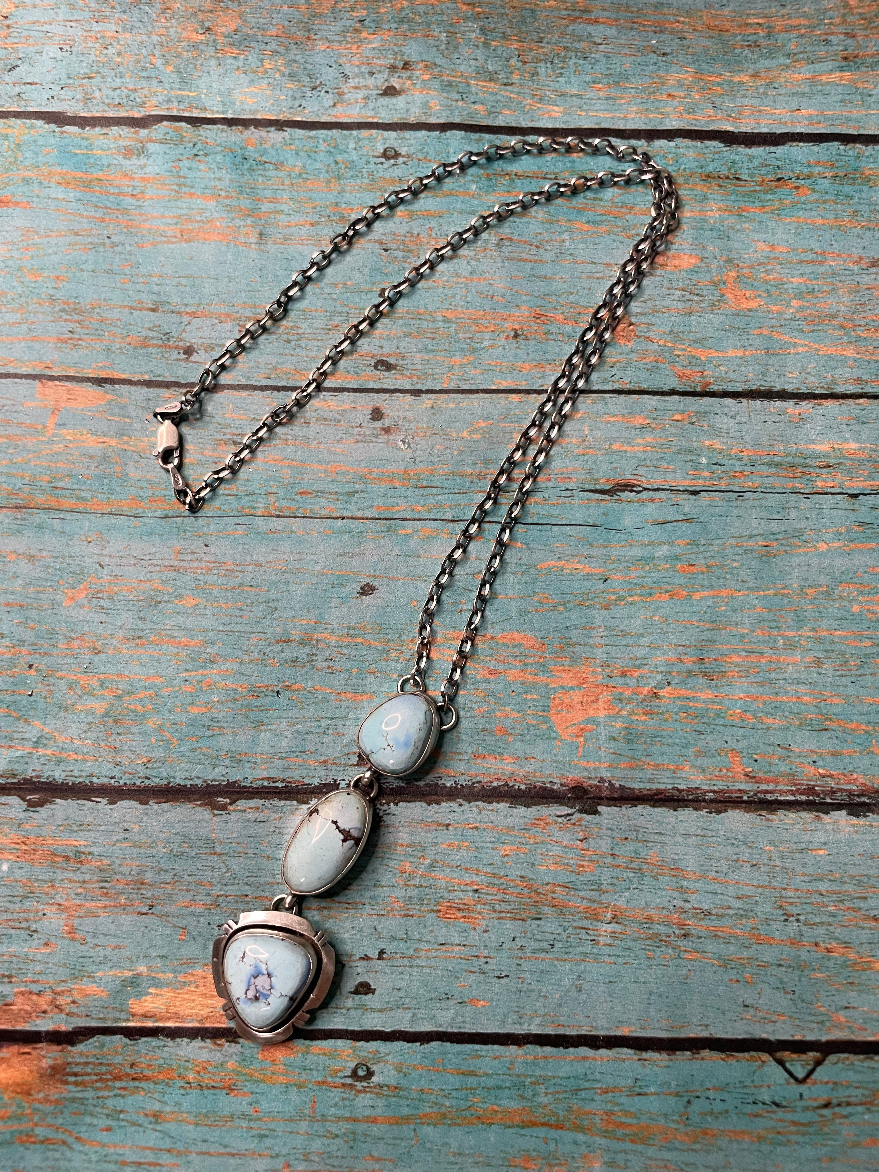 Navajo Sterling Silver And Golden Hills Turquoise Lariat Necklace