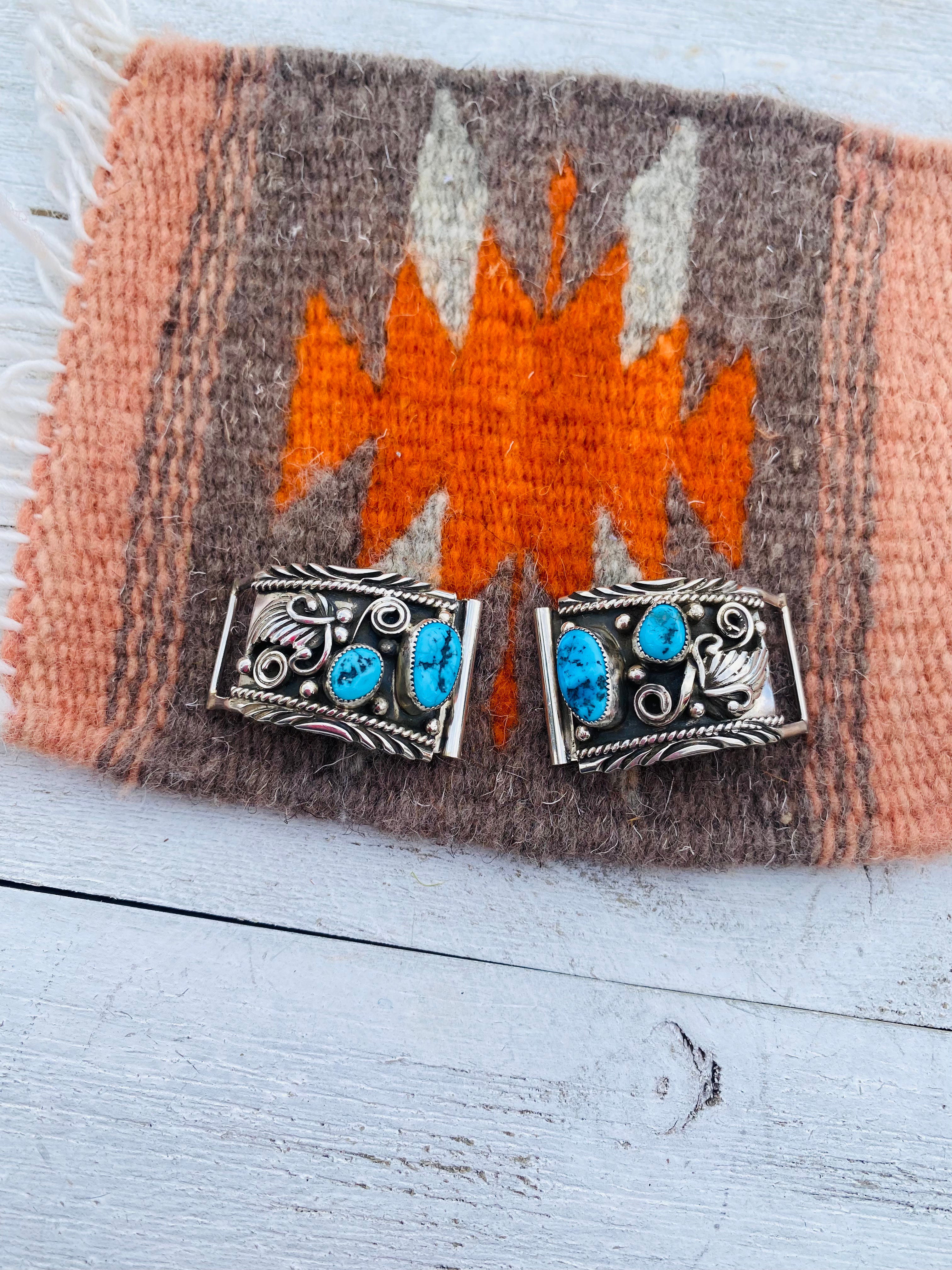 Navajo Kingman Turquoise & Sterling Silver Watch Ends