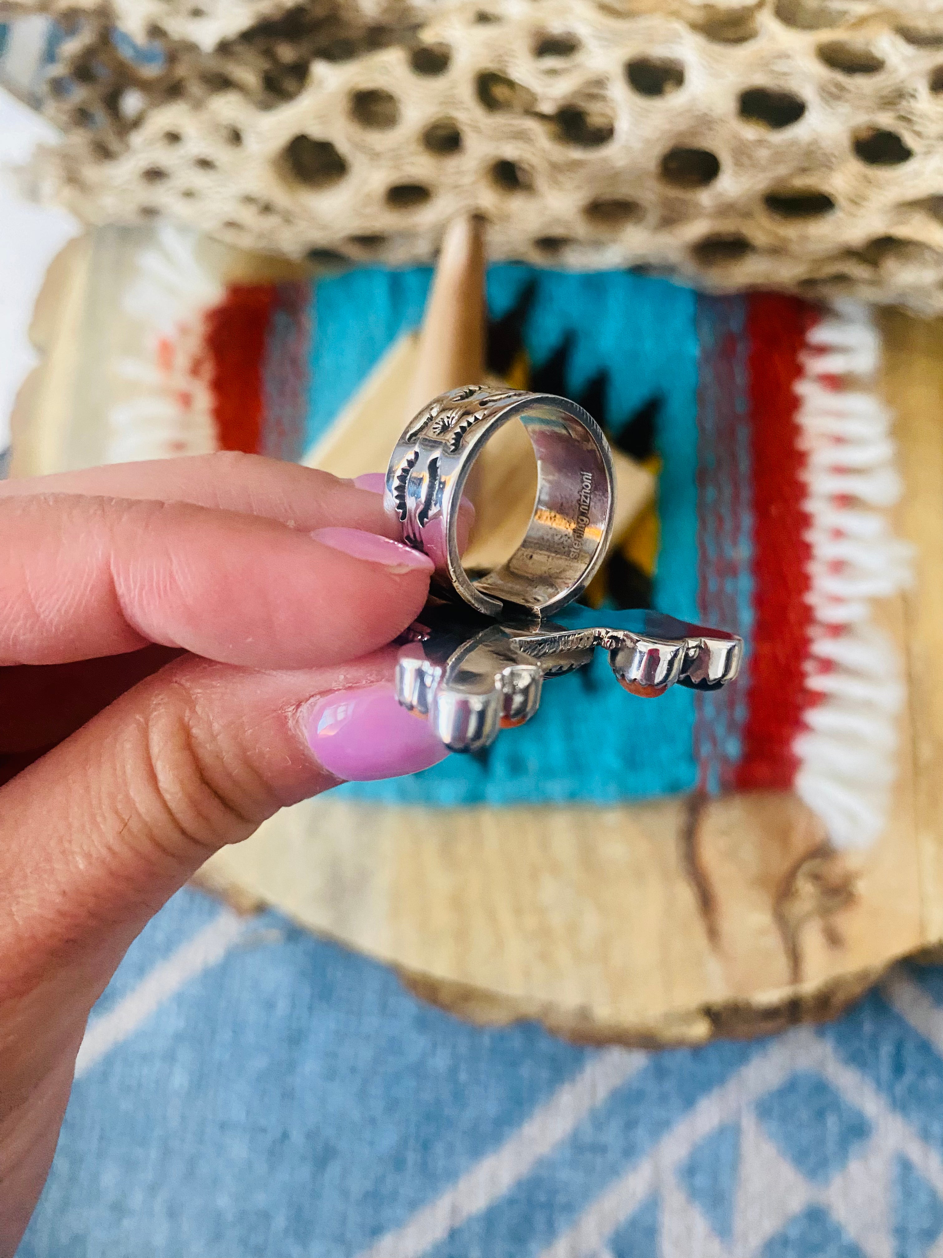 Handmade Sterling Silver & Multi Stone Cluster Adjustable Ring