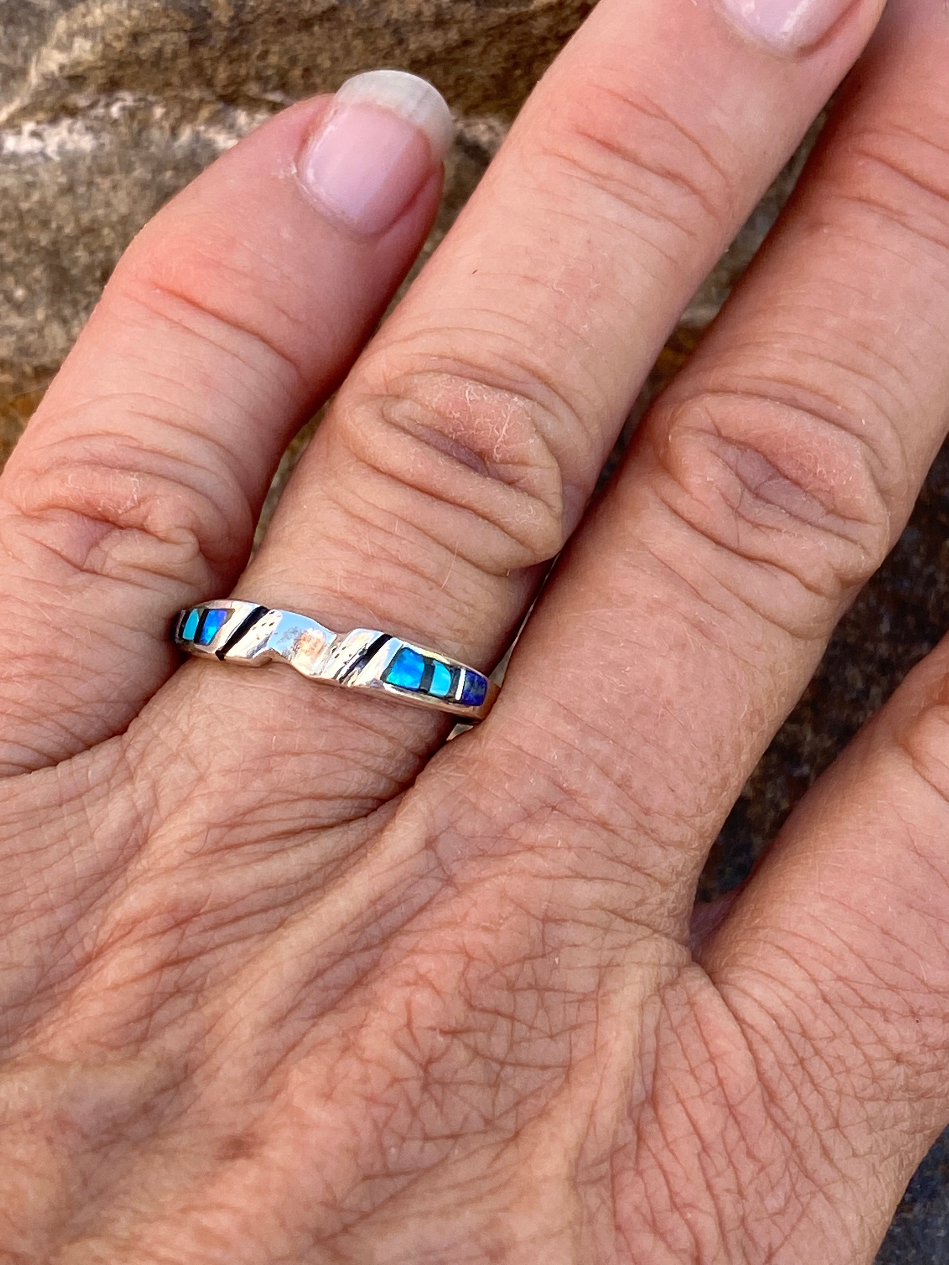 Navajo Lapis, Turquoise, Blue Opal Stacker Ring