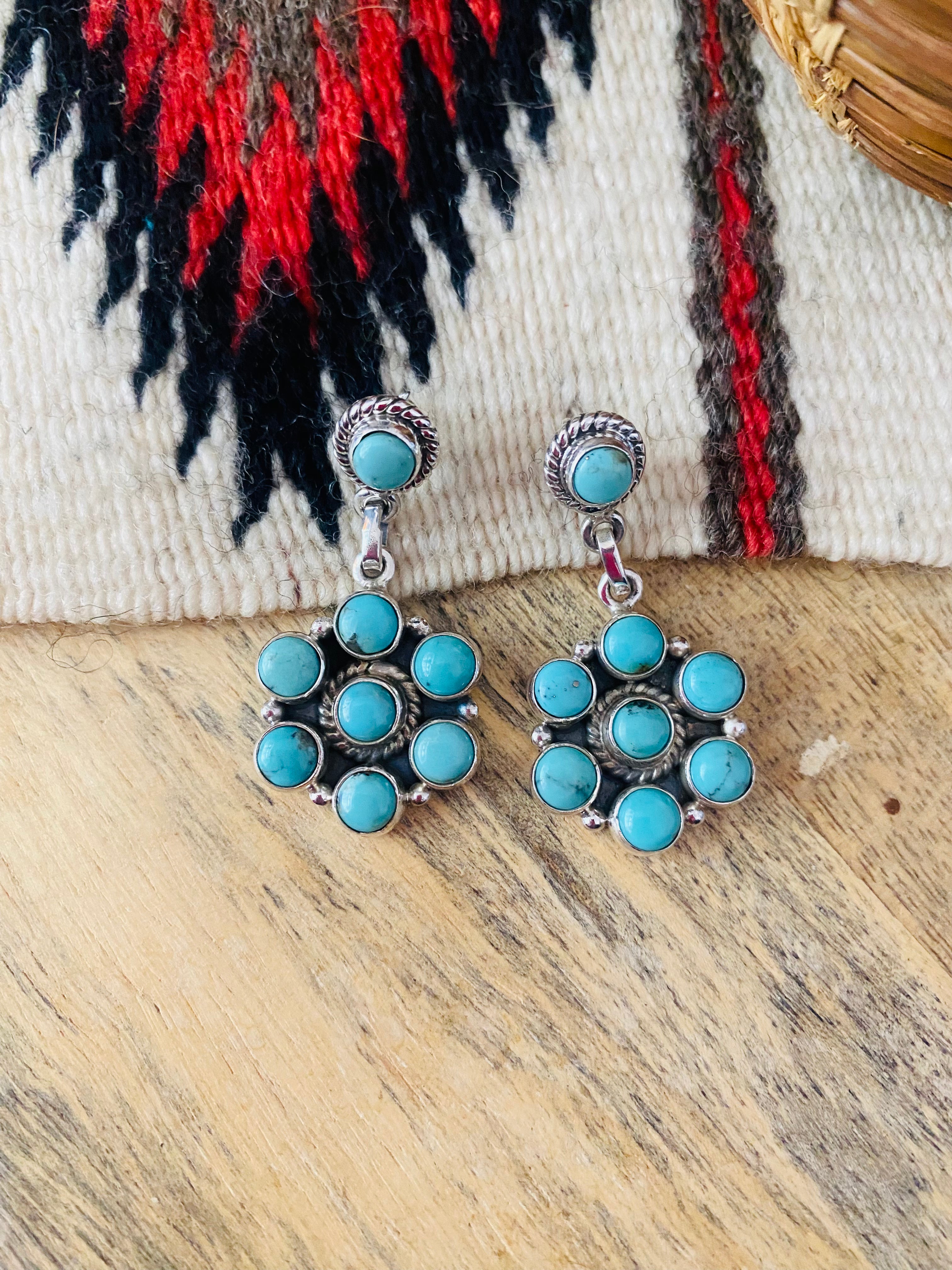 Handmade Turquoise And Sterling Silver Cluster Dangle Earrings