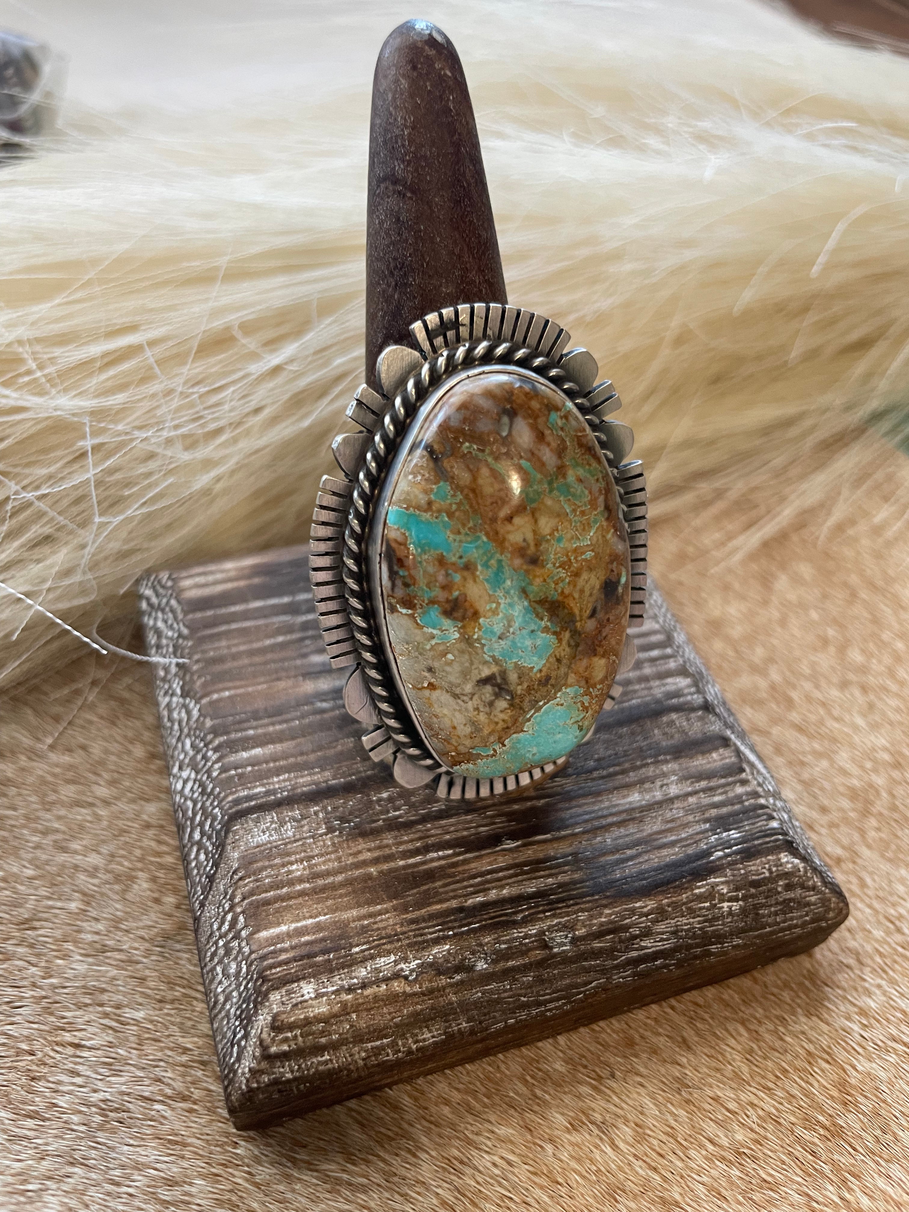 Navajo Turquoise & Sterling Silver Ring Size 10 Signed Russell Sam