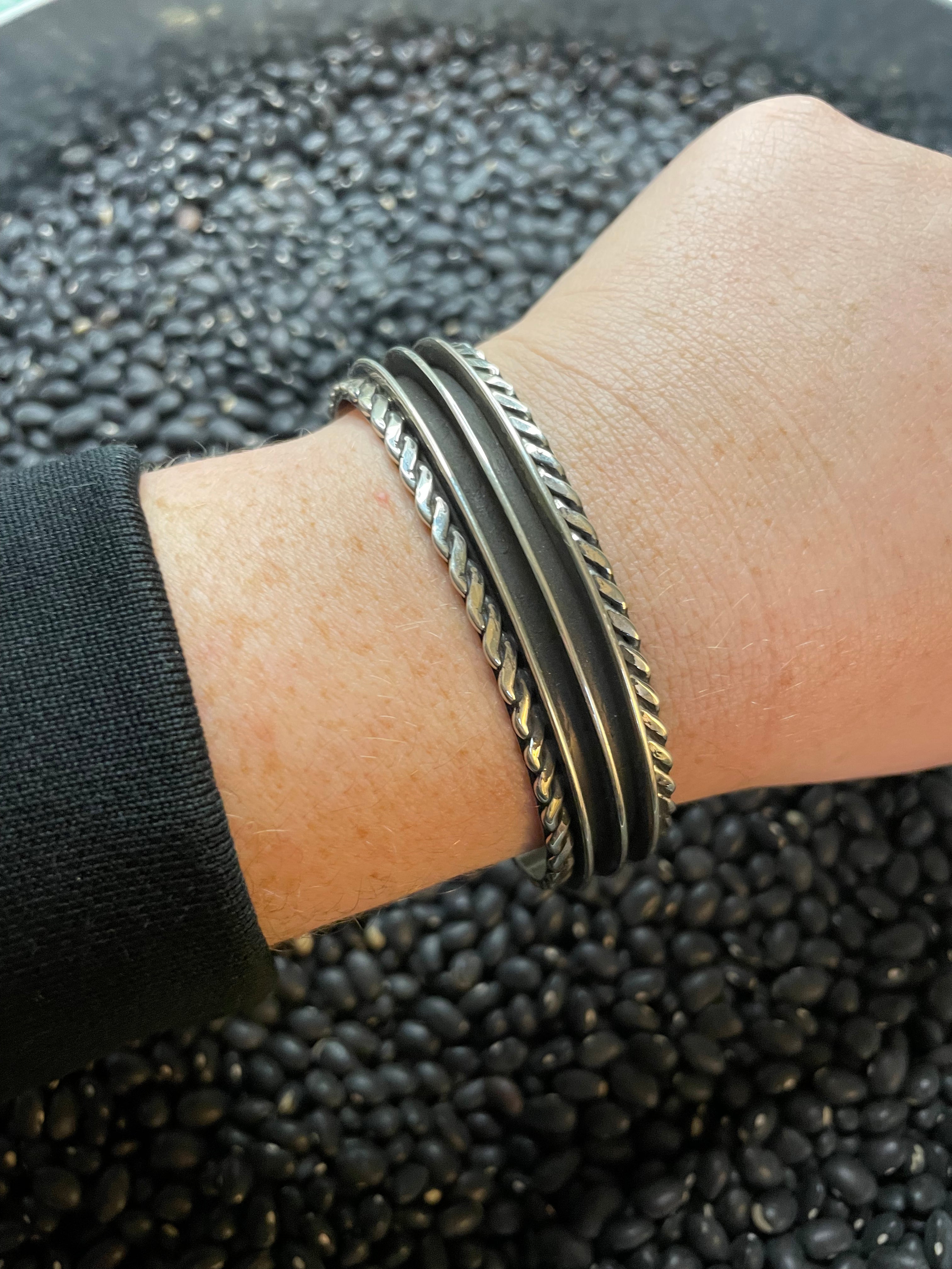 Navajo Hand Crafted Sterling Silver Cuff Bracelet By Tom Hawk