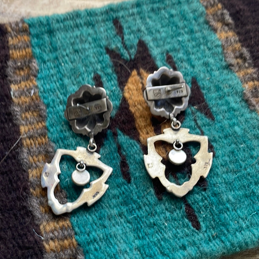 Navajo Sterling Silver & Turquoise Concho Dangle Earrings