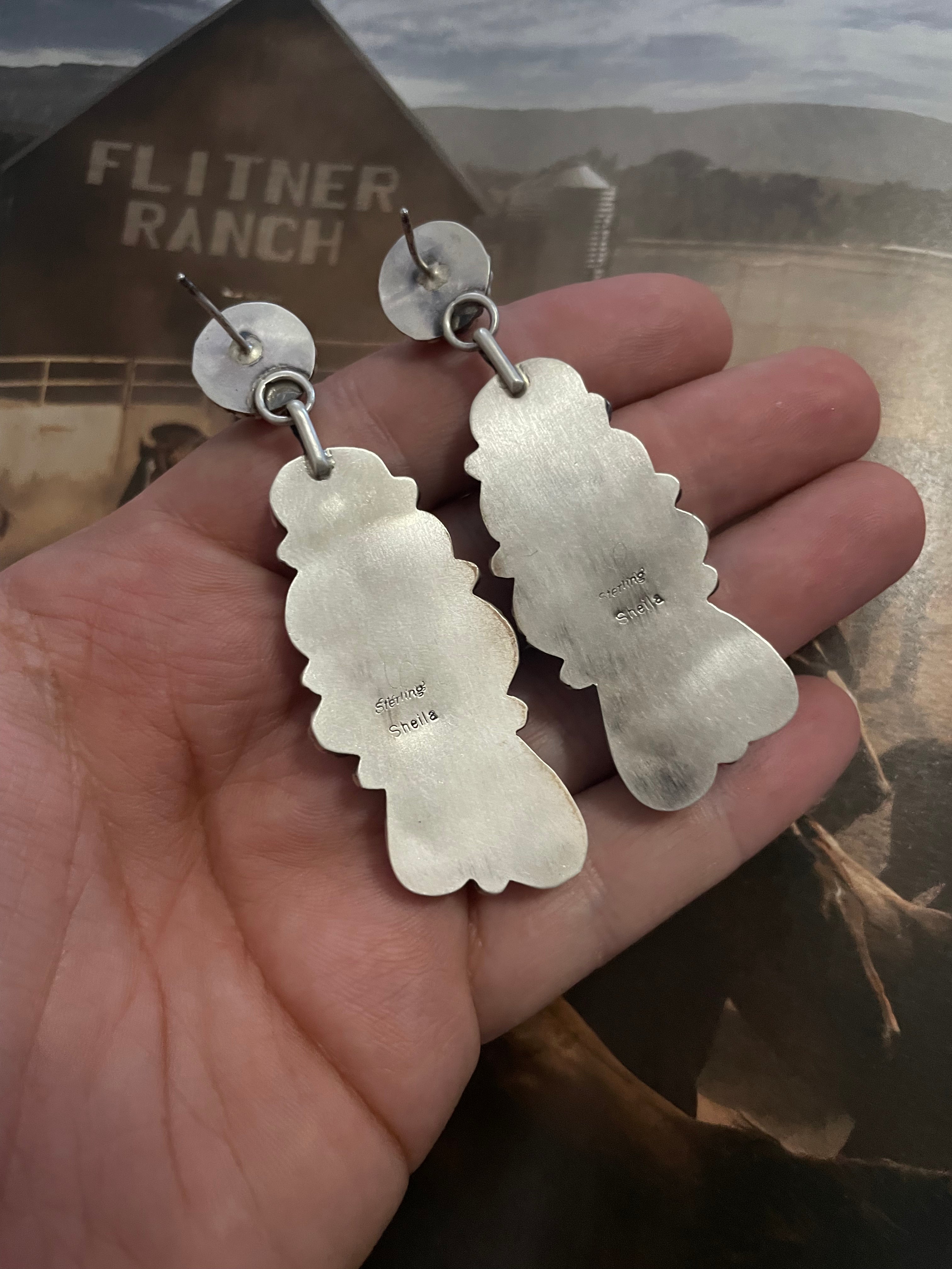 Navajo White Buffalo Cluster Dangle Earrings By Sheila Becenti