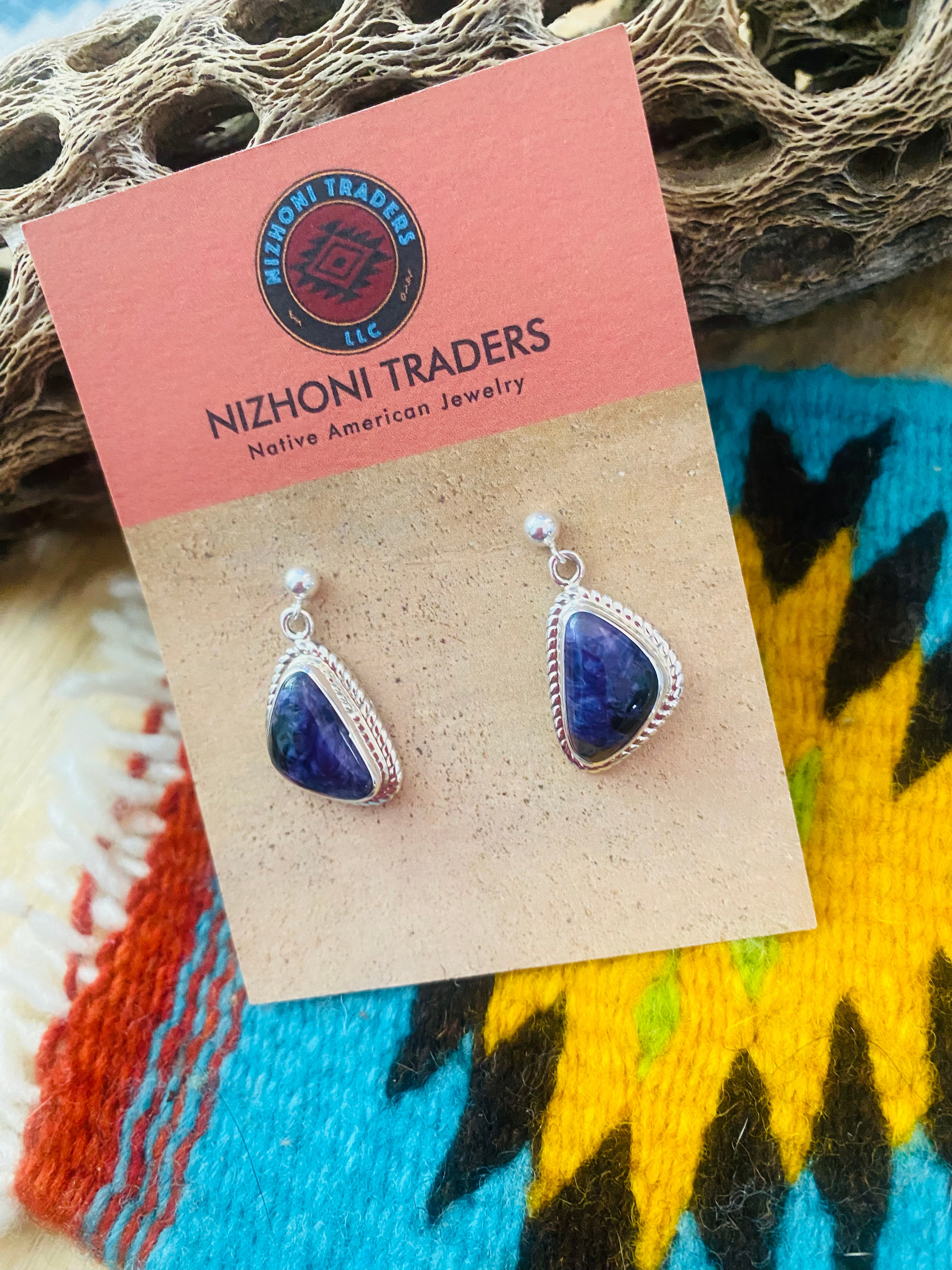 Navajo Charoite & Sterling Silver Dangle Earrings Signed