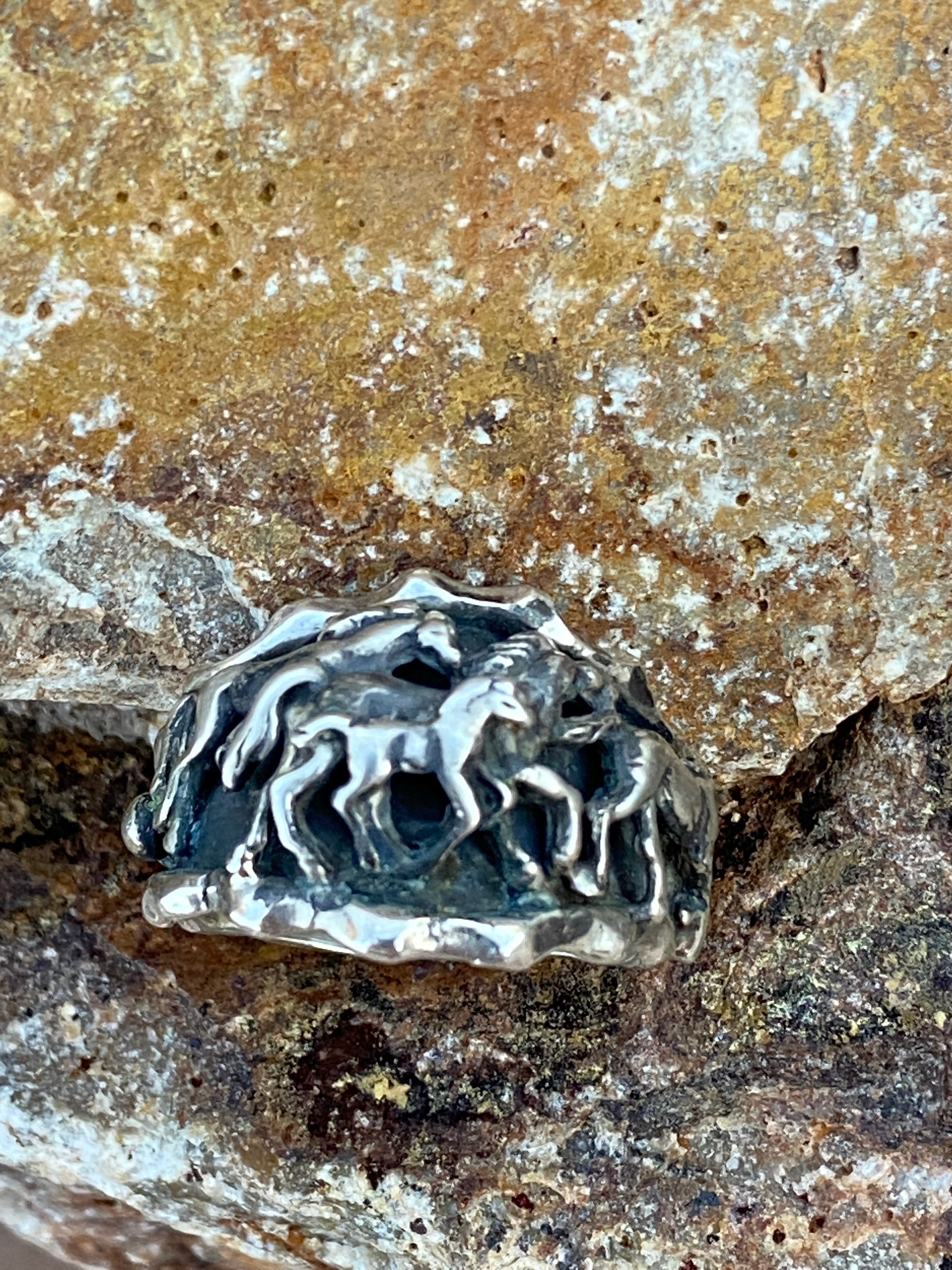 Navajo Sterling Running Horses Ring Size 11.5