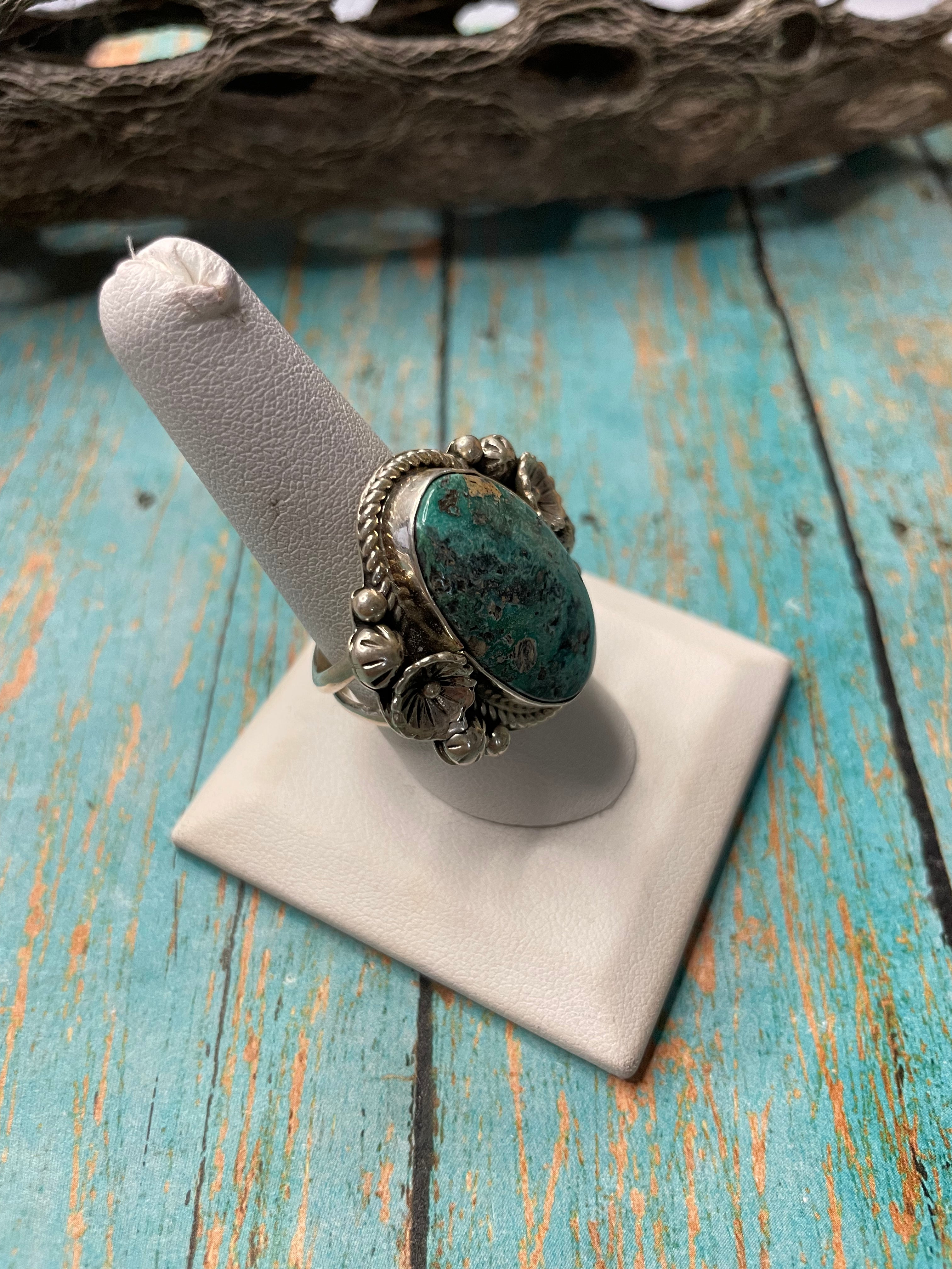 Old Pawn Navajo Sterling Silver & Turquoise Ring Size 9.5