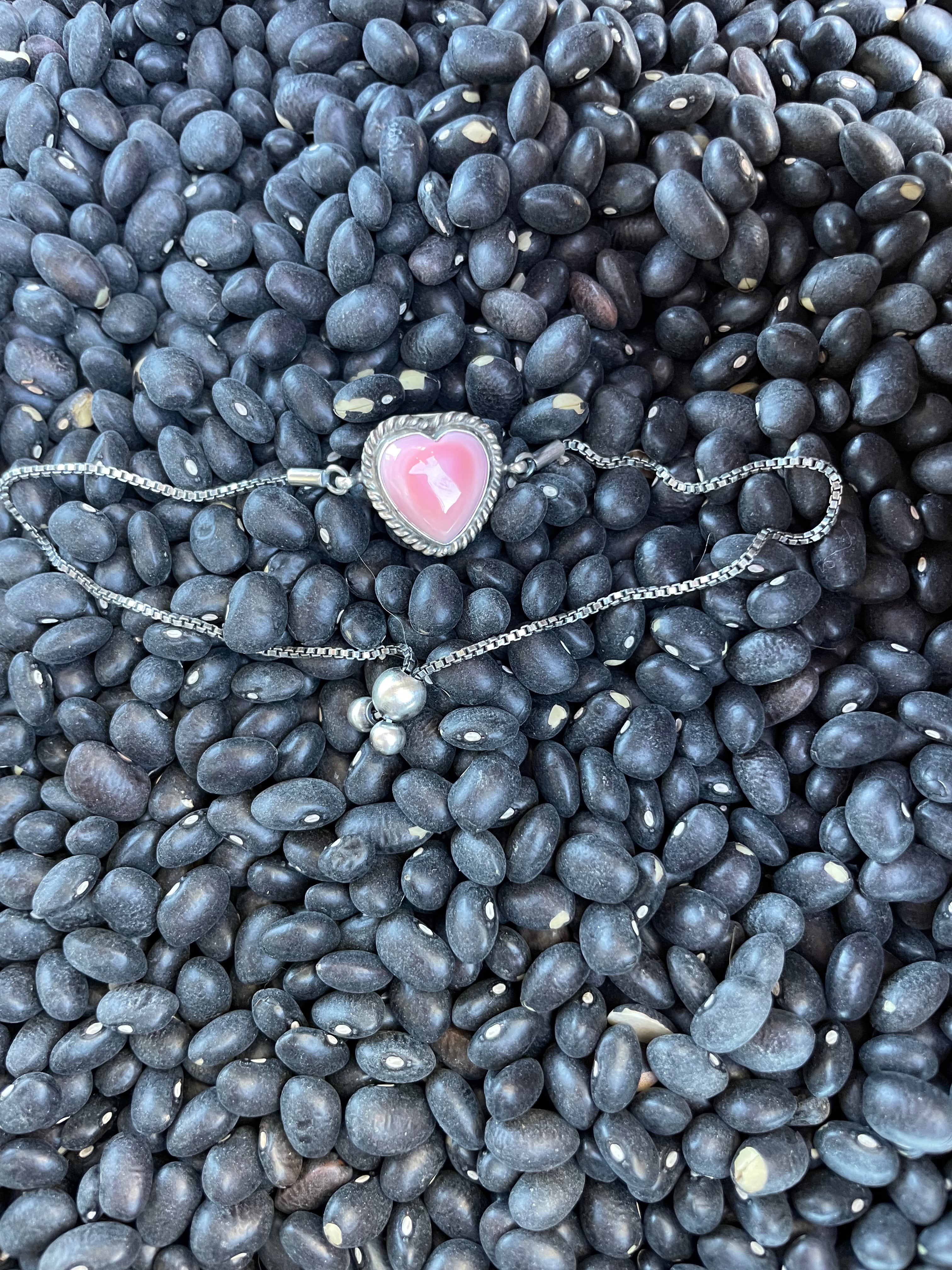 Navajo Queen Pink Conch Shell & Sterling Silver Heart Bracelet By P. Skeets