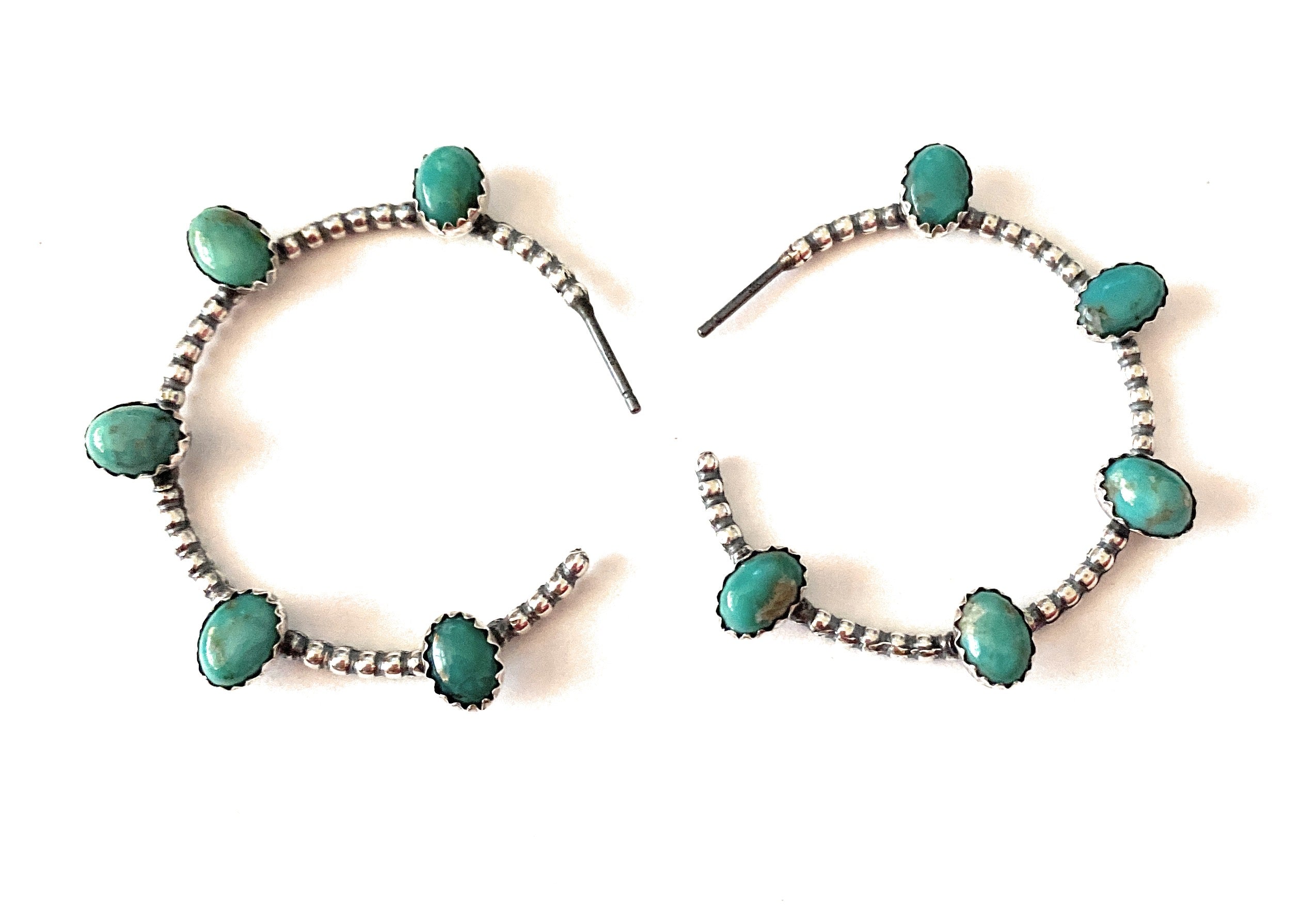 Navajo Sterling Silver & Turquoise Hoop Earrings