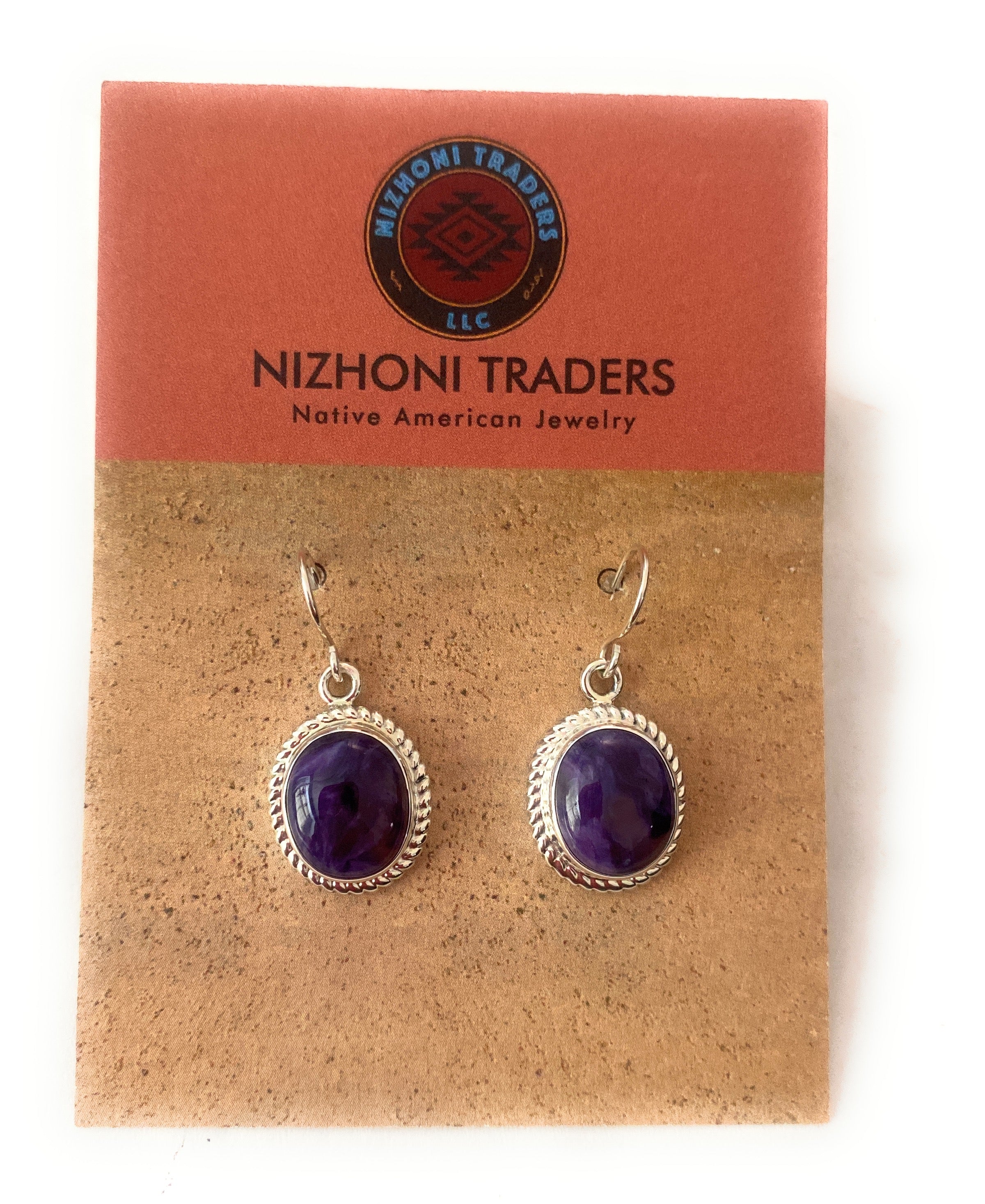 Navajo Charoite & Sterling Silver Dangle Earrings Signed