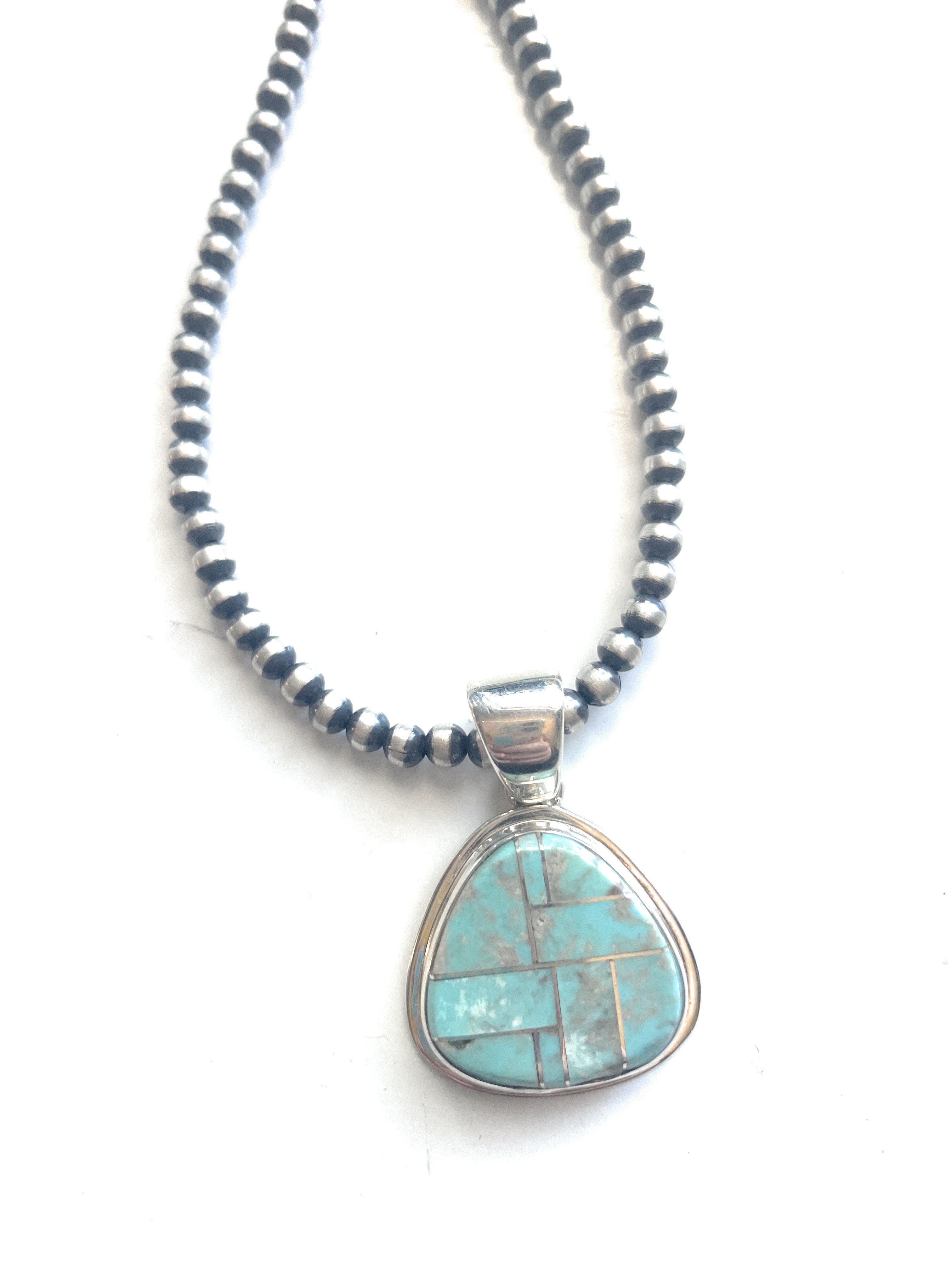 Number 8 Turquoise Inlay & Sterling Silver Pendant