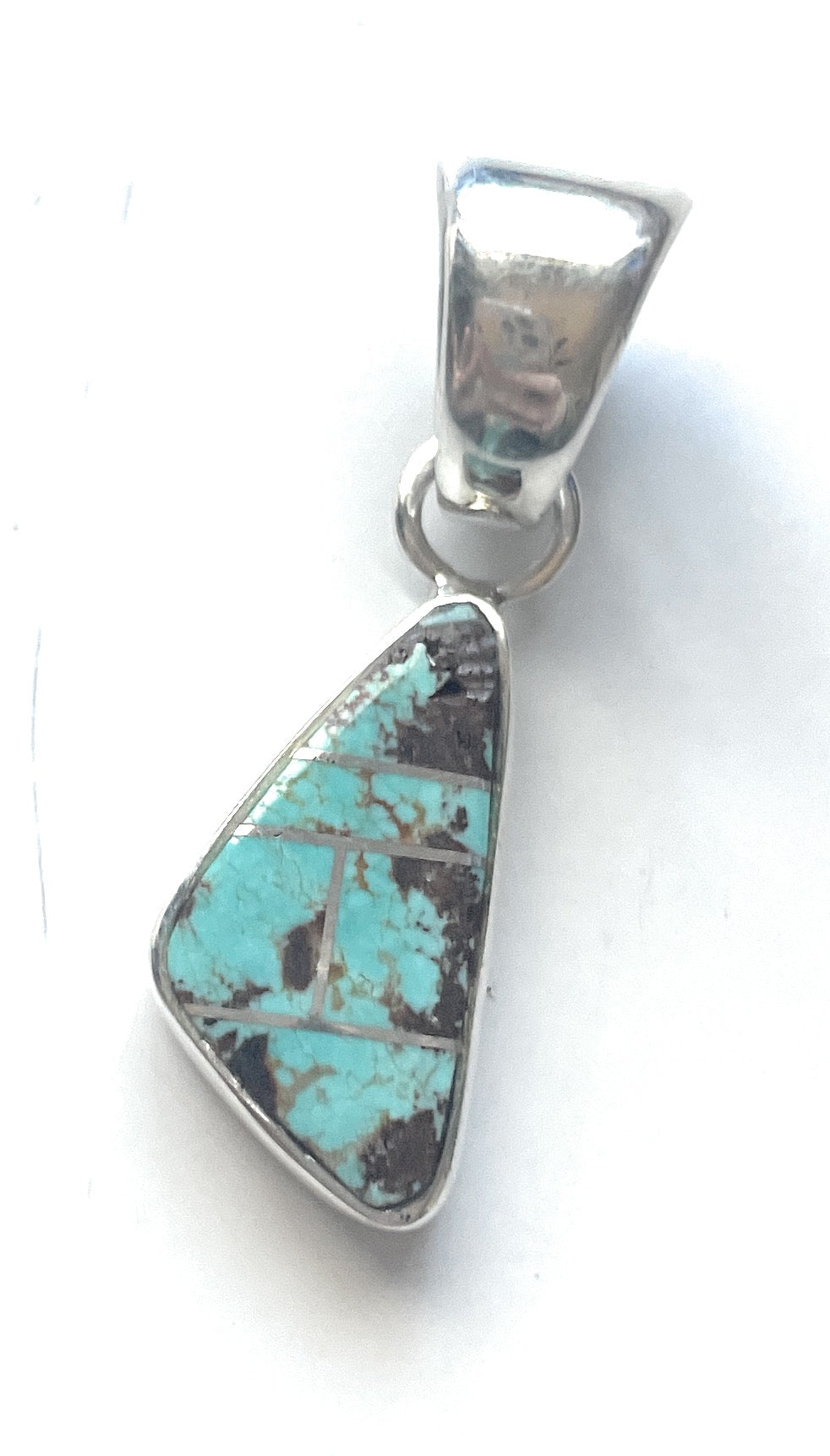 Navajo Number 8 Turquoise Inlay & Sterling Silver Pendant Signed