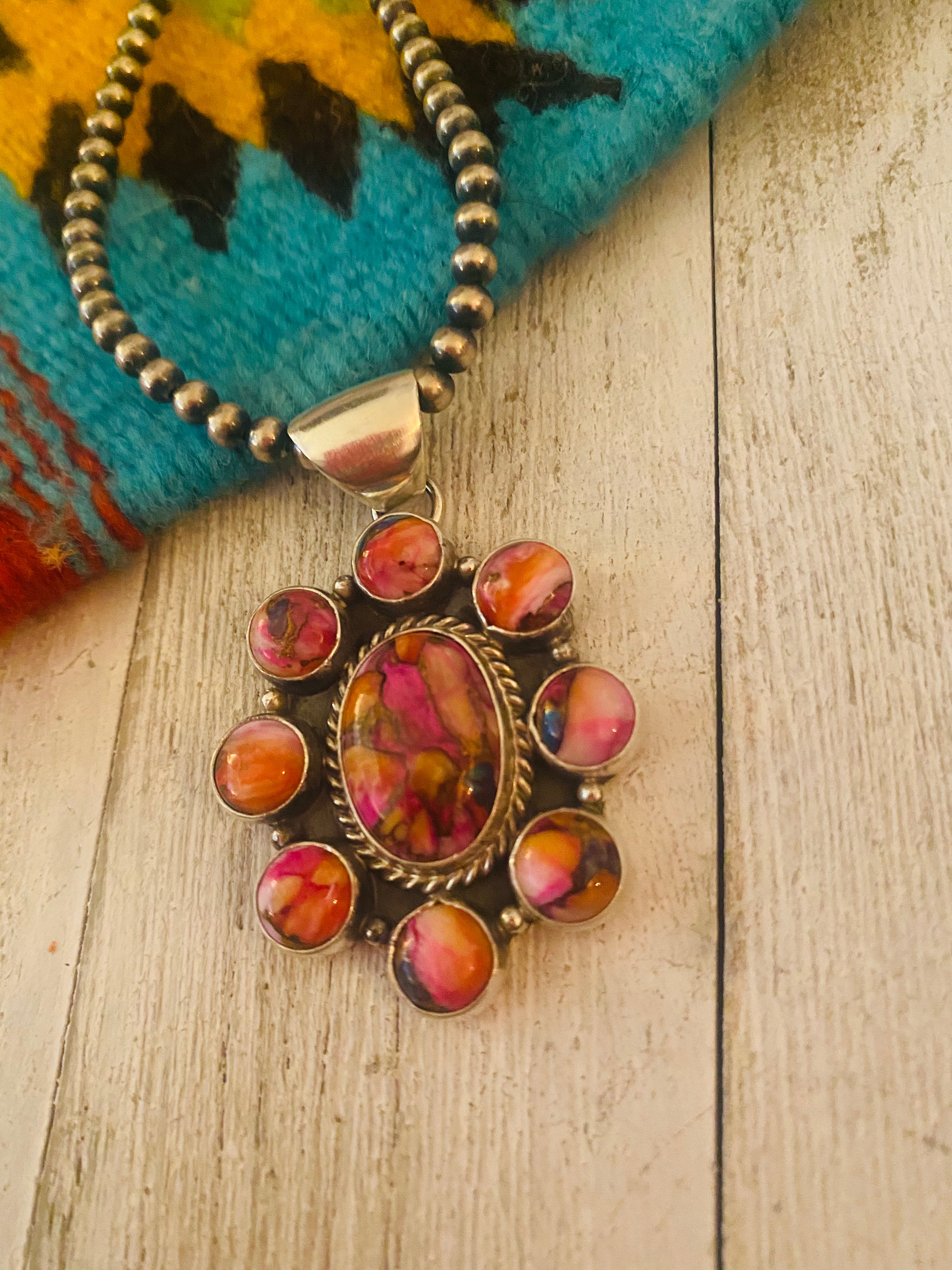 Navajo Pink Dream Mojave & Sterling Silver Cluster Pendant