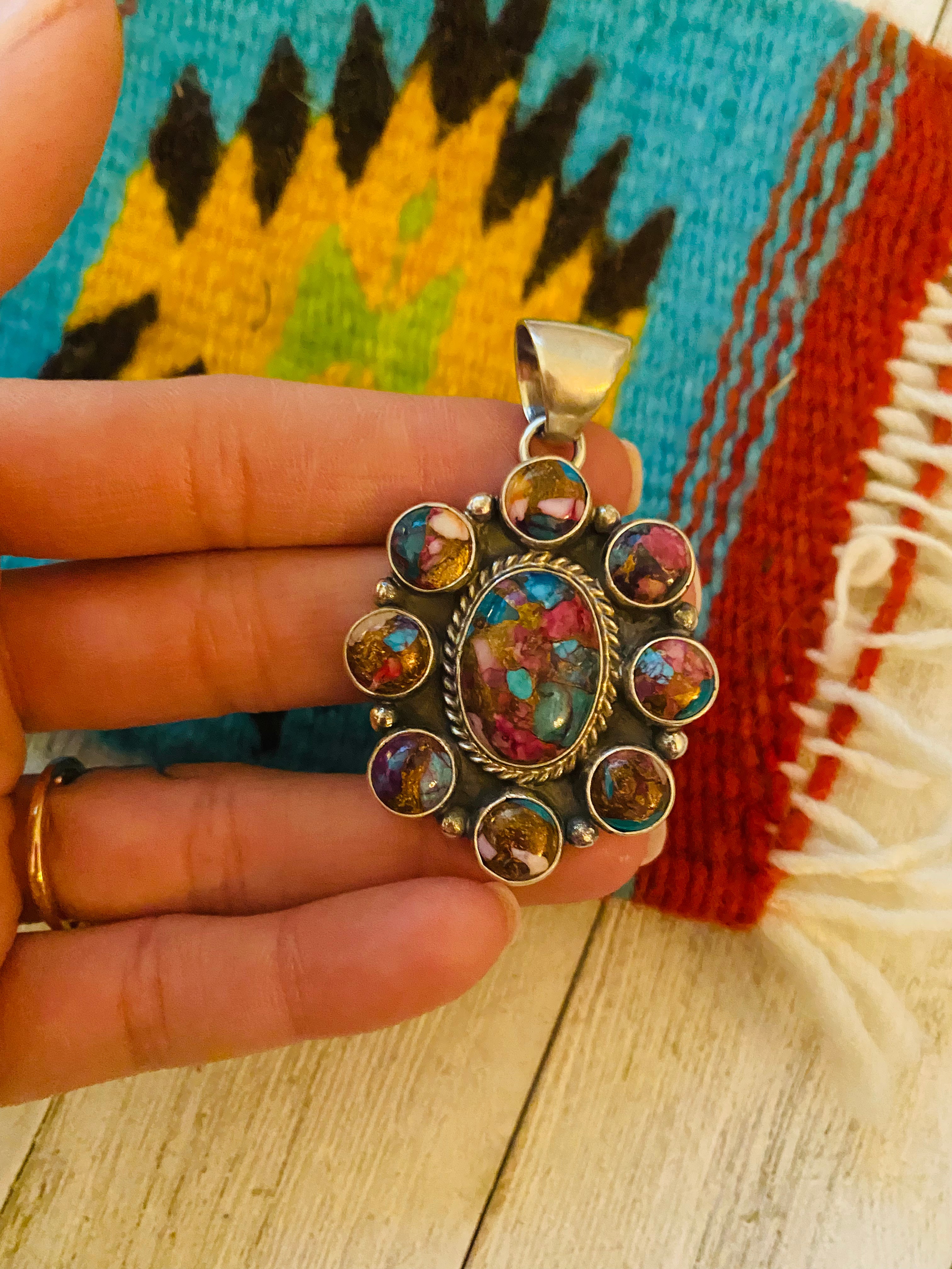 Navajo Pink Dream Mojave & Sterling Silver Cluster Pendant