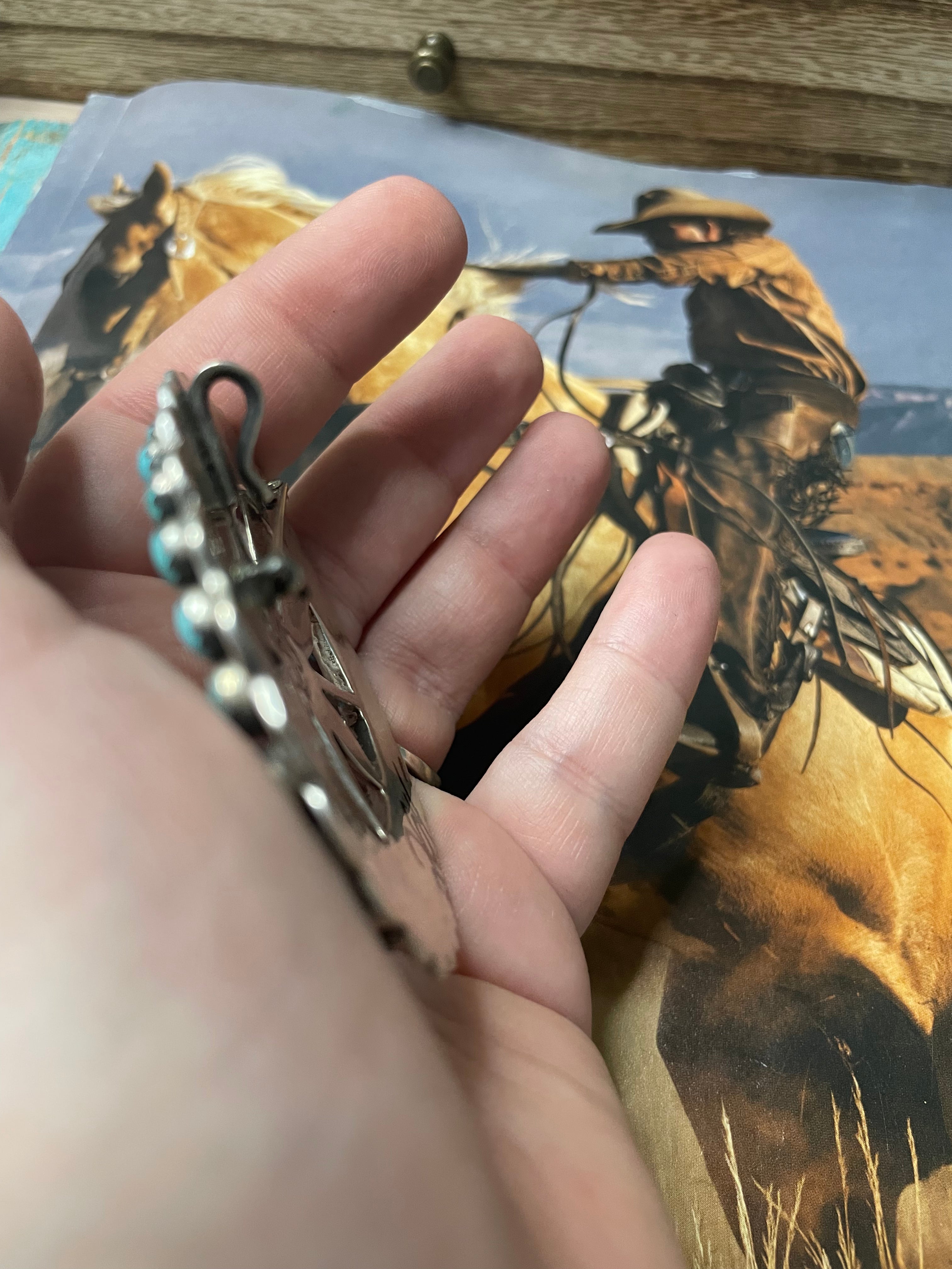 Navajo Turquoise And Sterling Silver Pendant Pin Signed