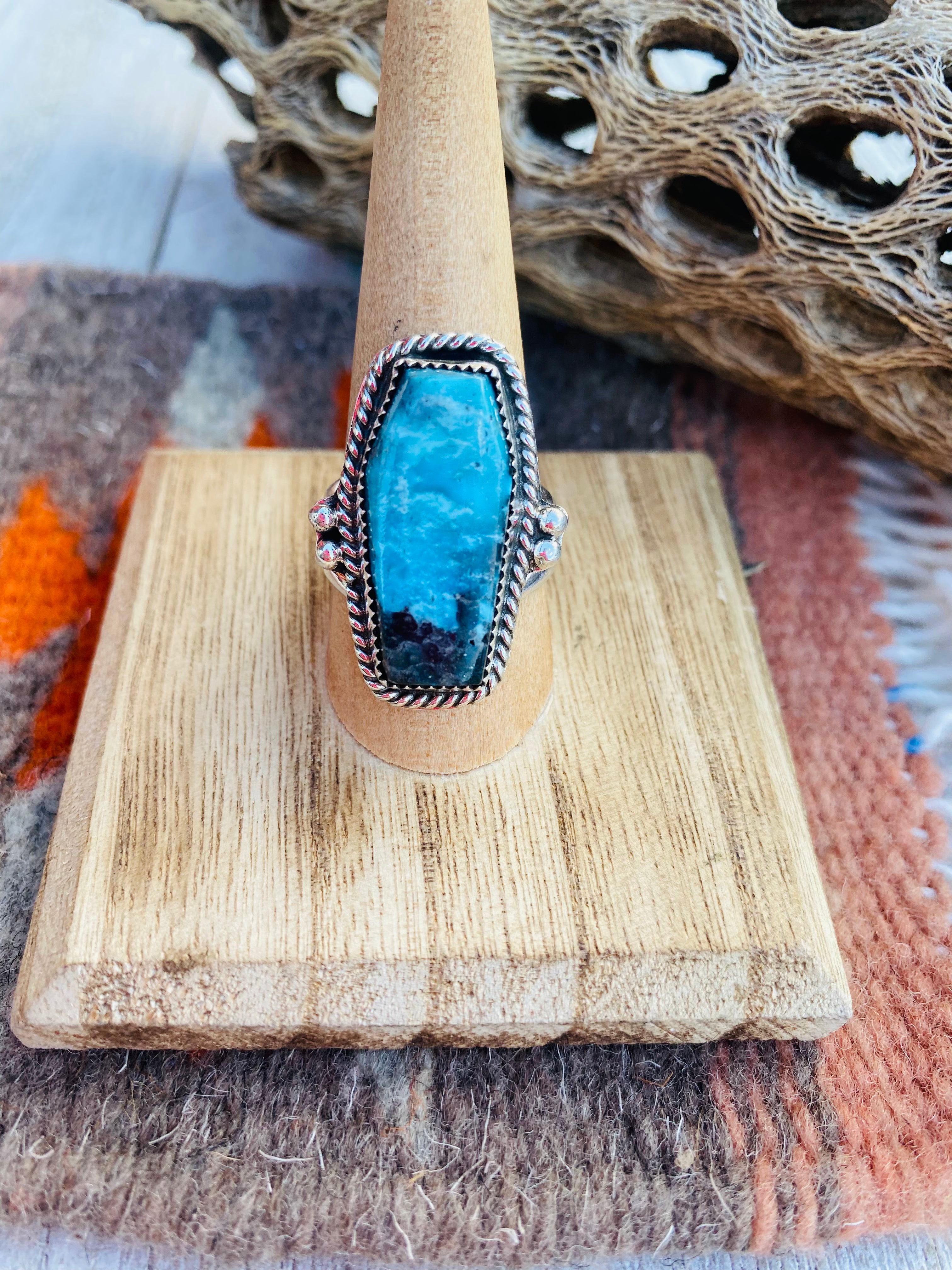 Navajo Turquoise & Sterling Silver Ring Size 8.75