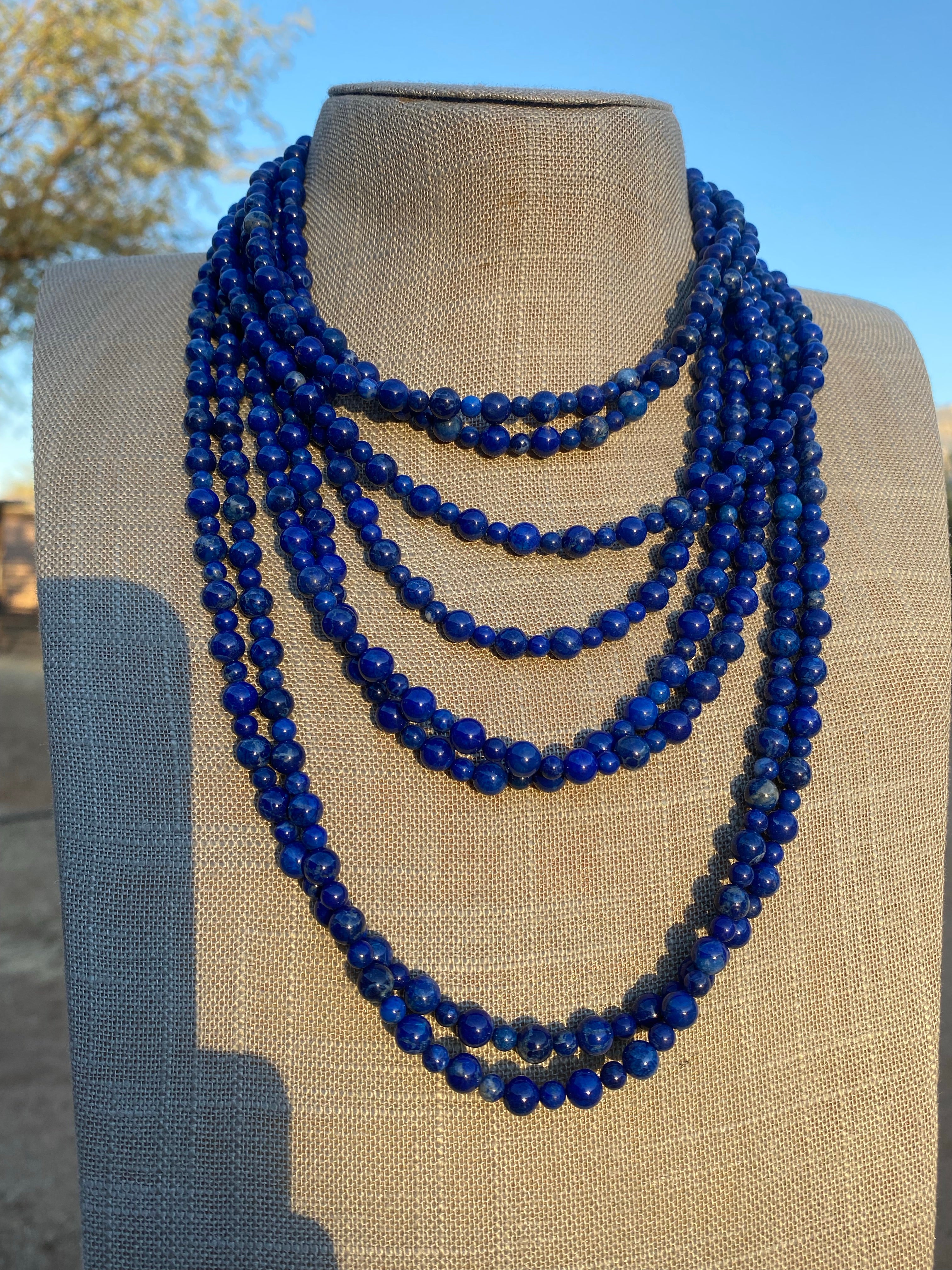 Navajo Hand Strung Natural Lapis beaded necklaces