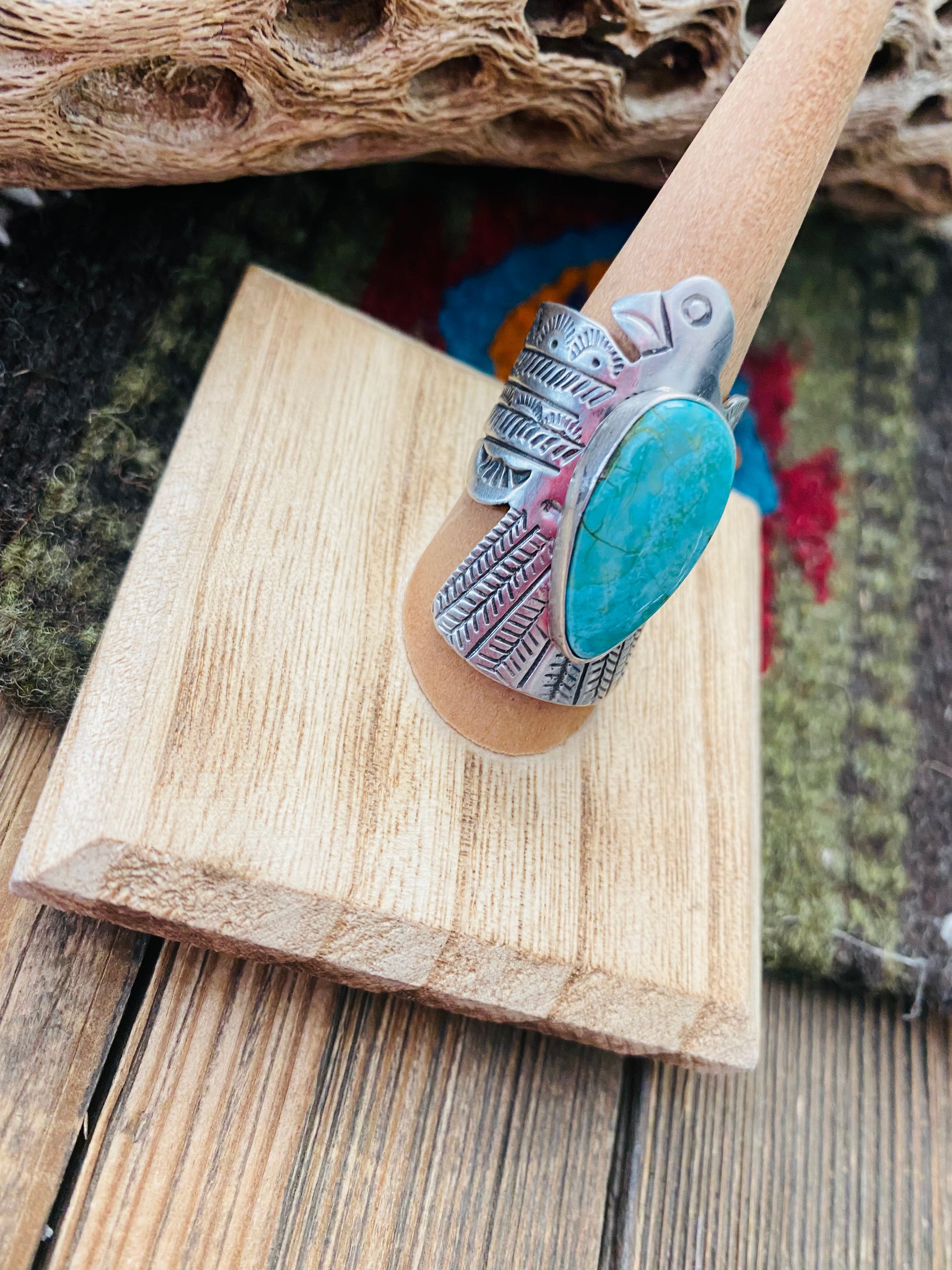 Navajo Sterling Silver & Turquoise Thunderbird Ring