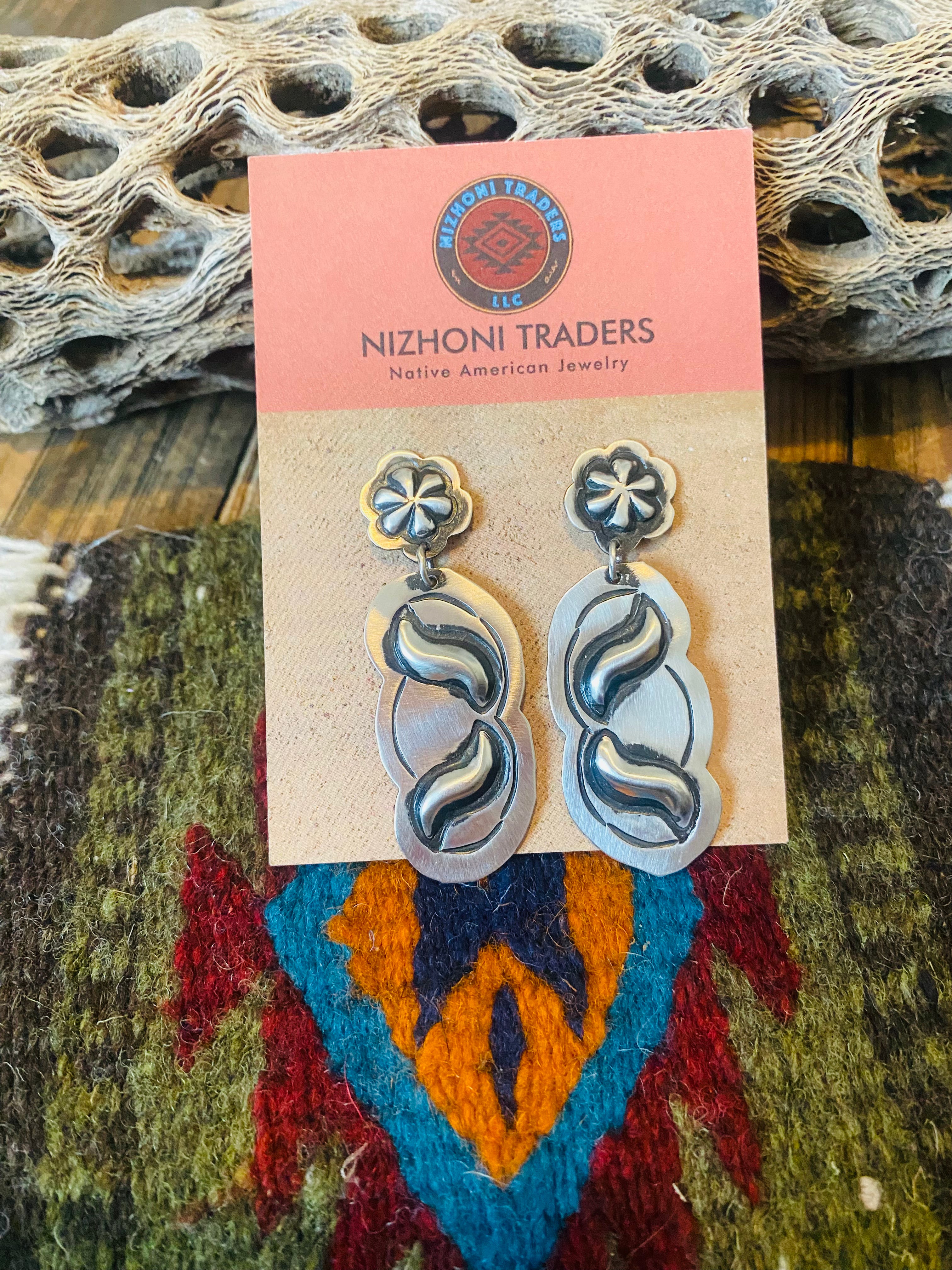 Navajo Sterling Silver Concho Dangle Earrings By Leander Tahe