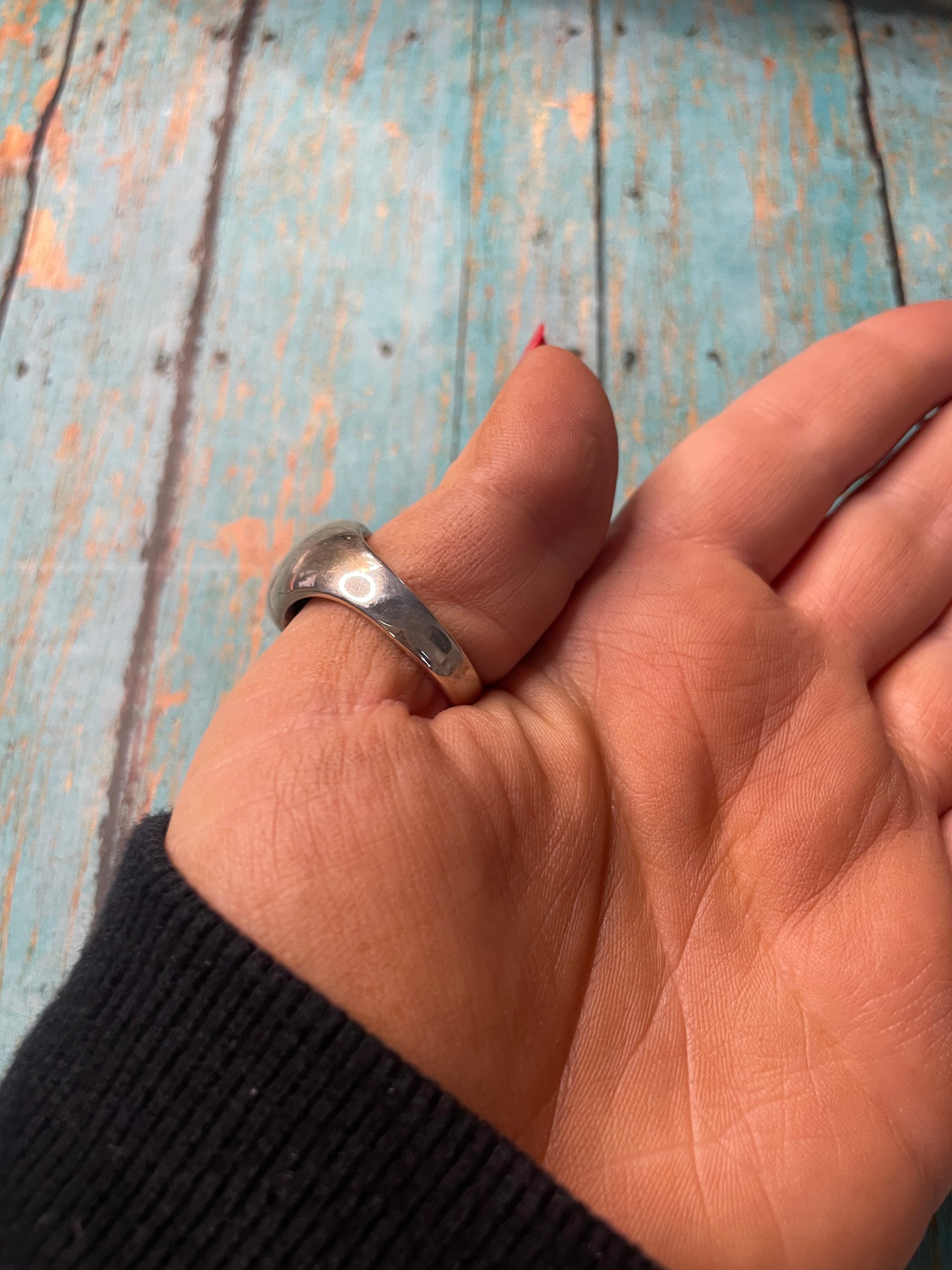 Old Pawn Navajo Sterling Silver, Tiger Eye & Onyx Ring Size 11