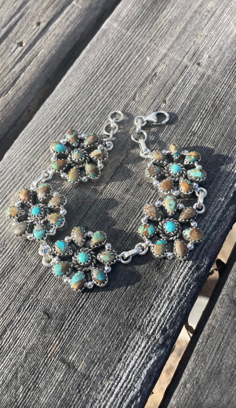 Handmade Sterling Silver And Turquoise Cluster Bracelet Signed Nizhoni