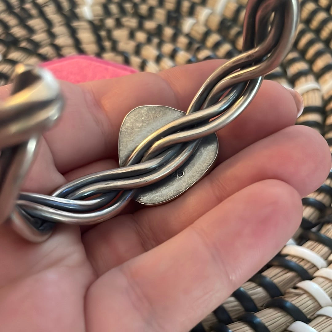 Navajo Sterling Silver And Rhodochrosite Cuff Bracelet