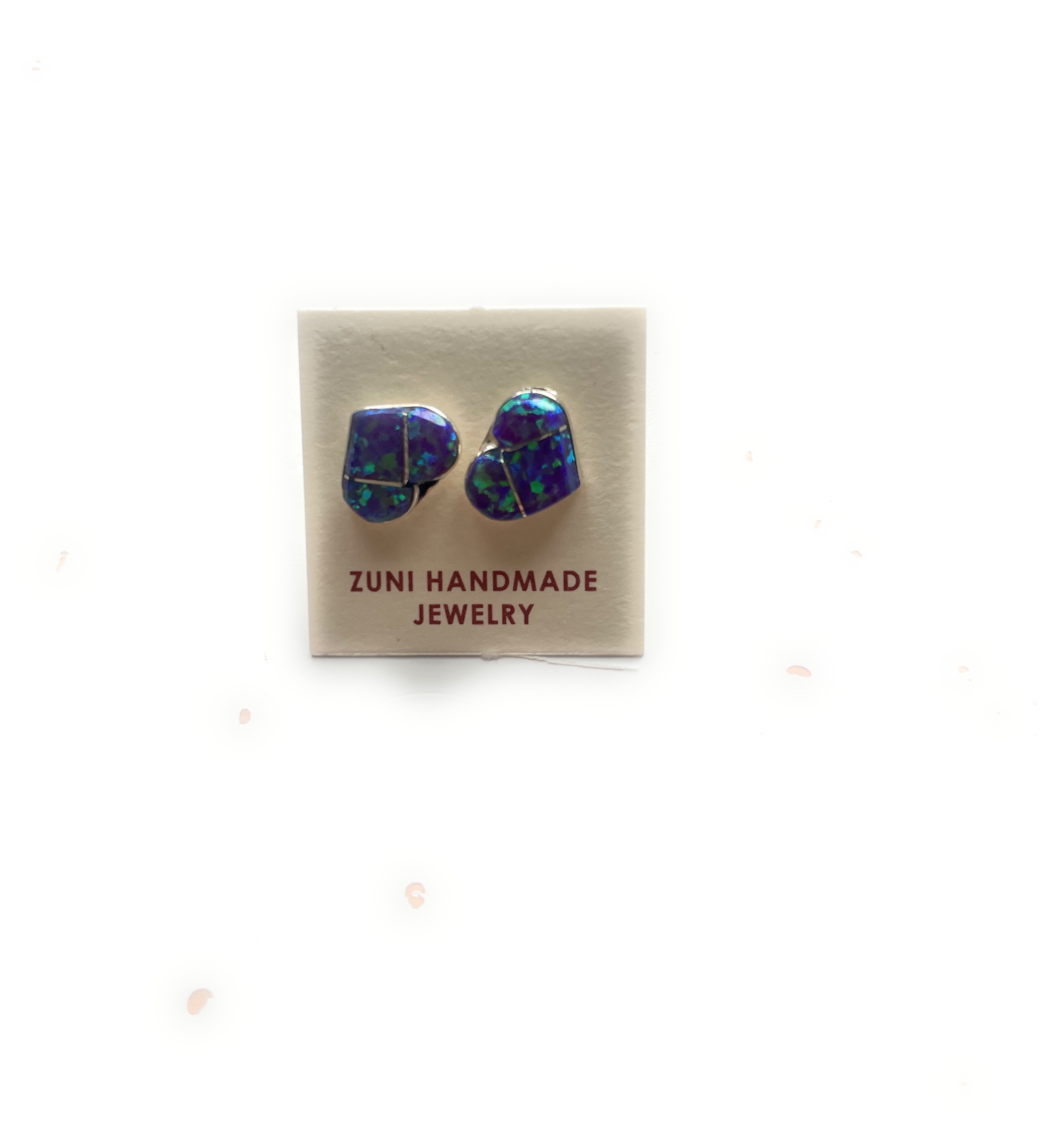 Zuni Sterling Silver & Purple Opal Inlay Heart Stud Earrings