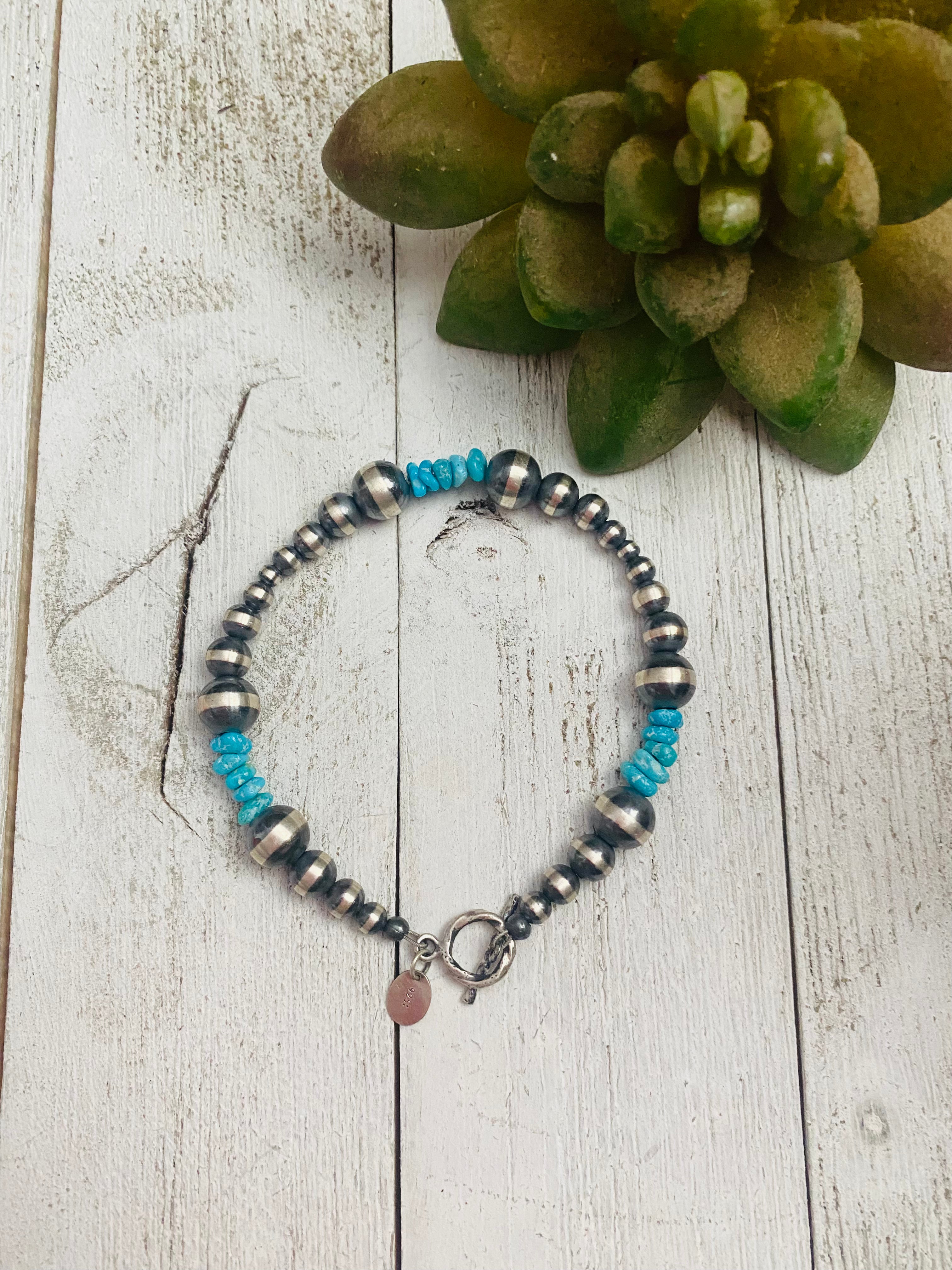 Navajo Turquoise & Sterling Silver Beaded Bracelet