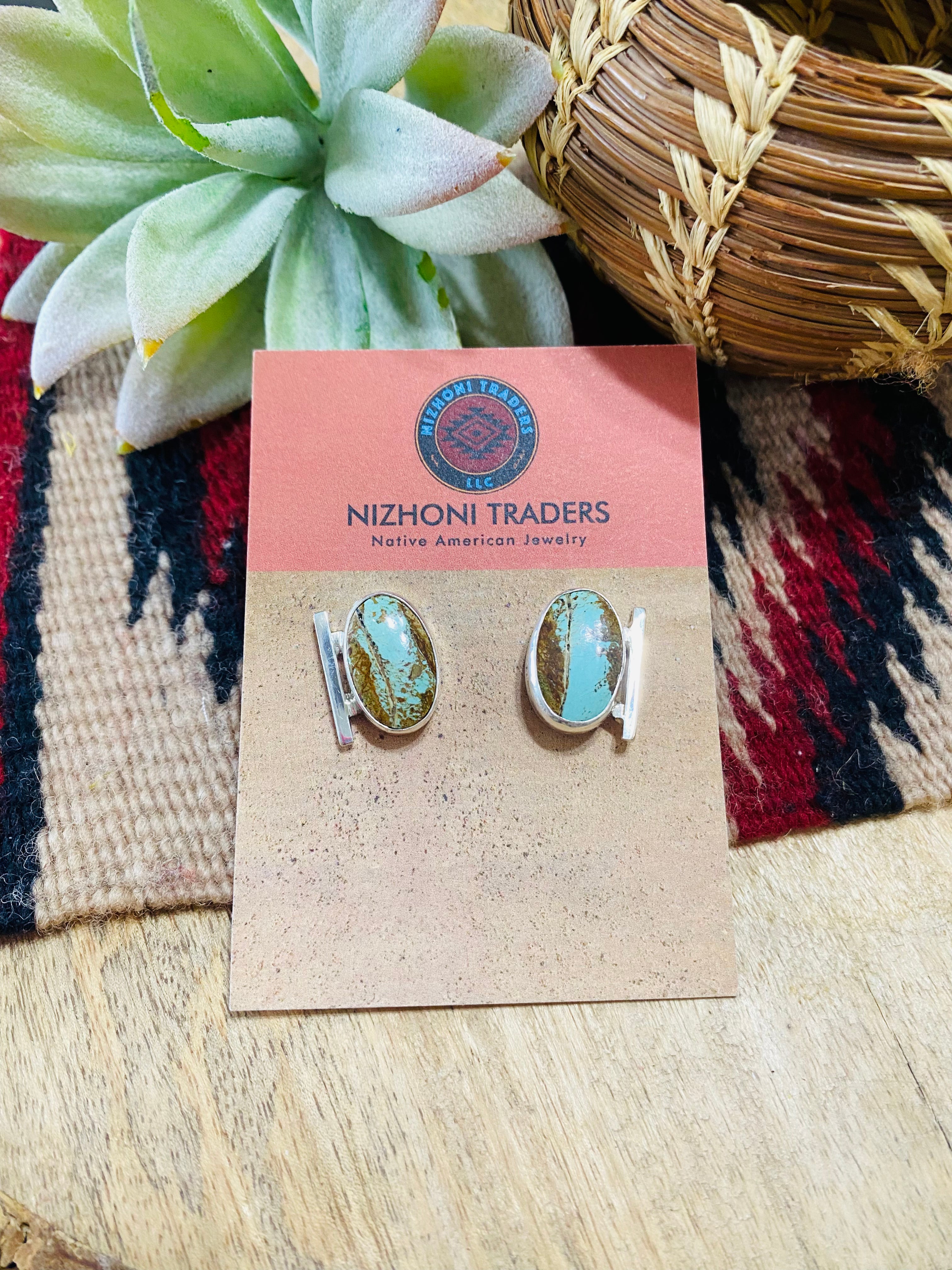 Navajo Sterling Silver & Royston Turquoise Post Earrings