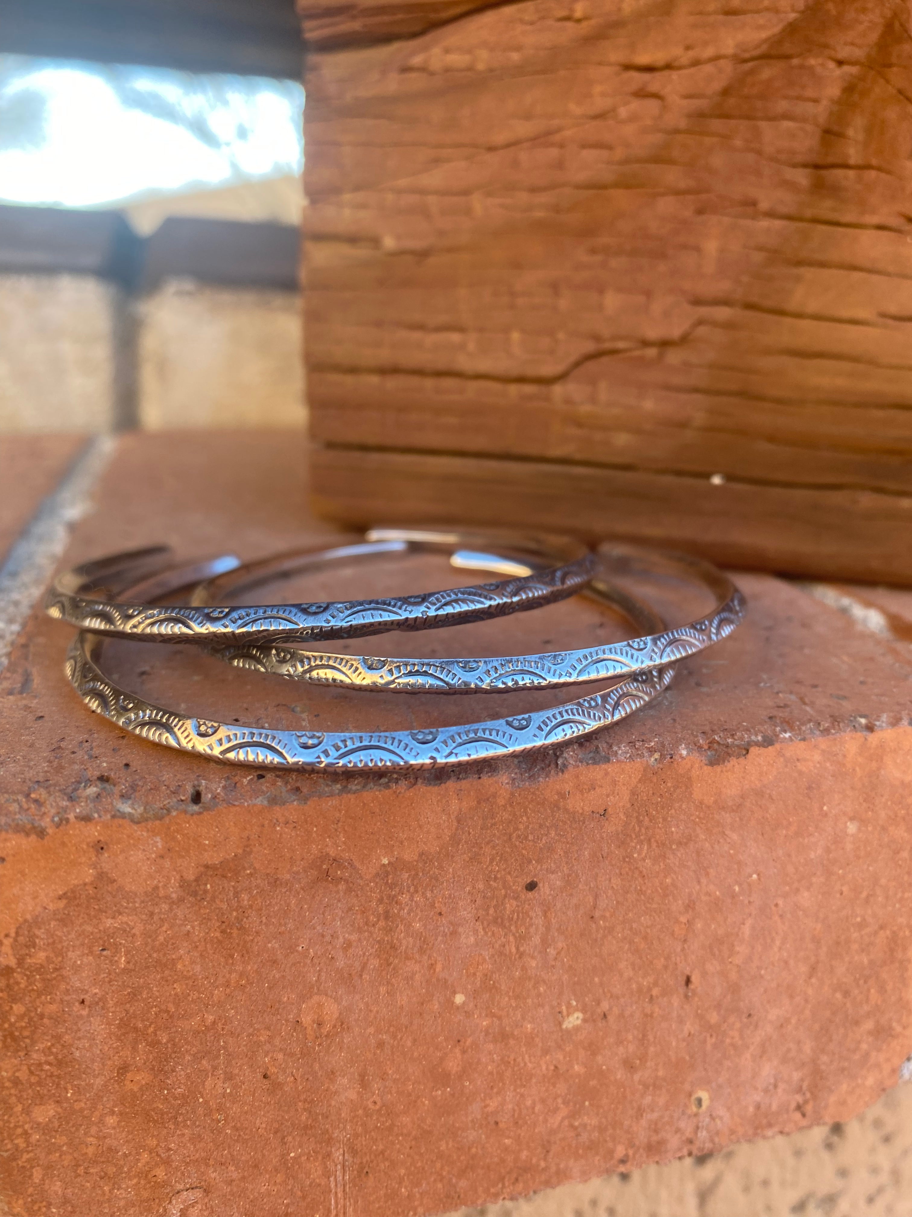 Handmade Sterling Silver Hand Stamped Dome Stacker Cuff