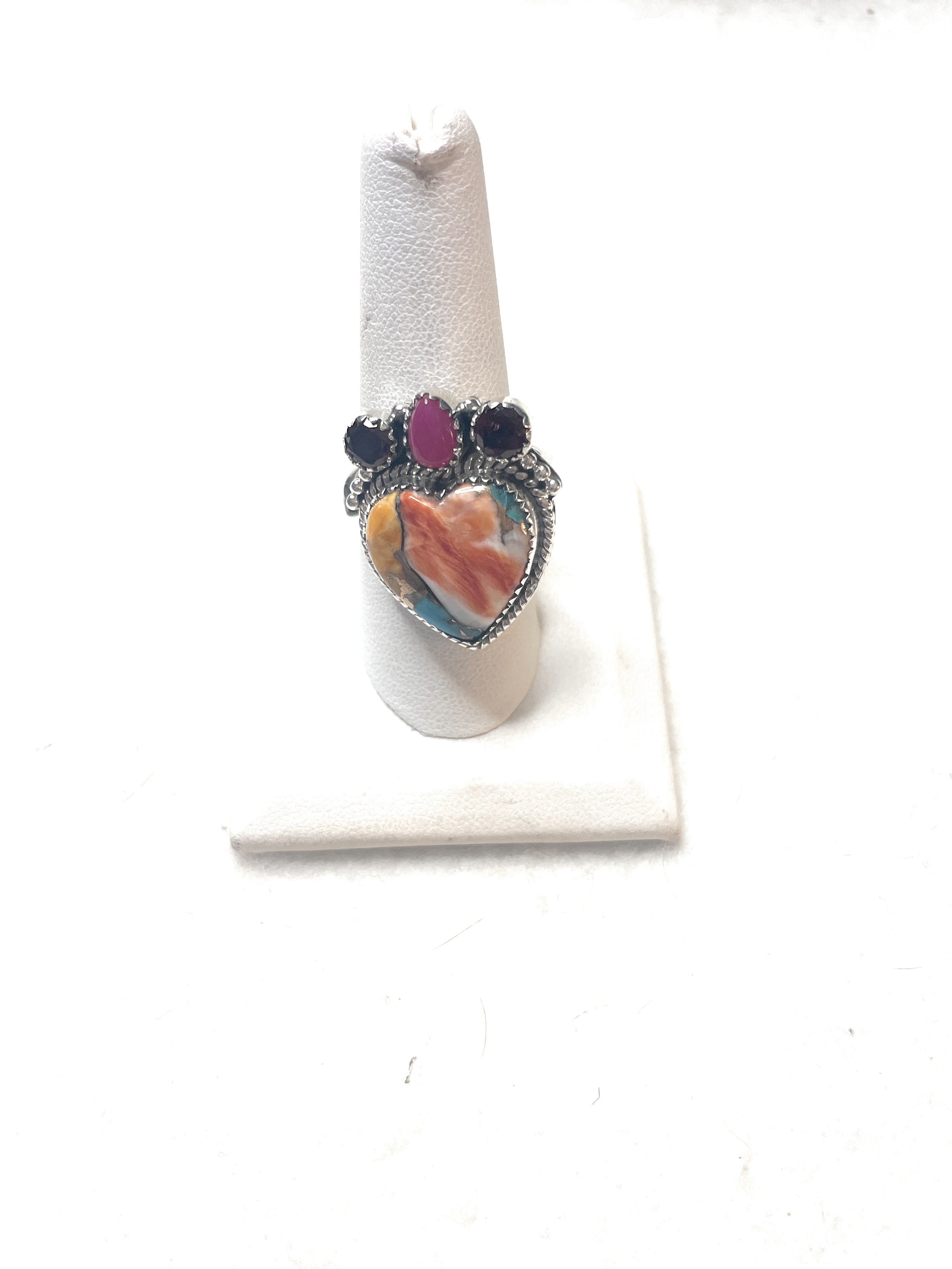 Handmade Spice & Pink Onyx Adjustable Heart Ring