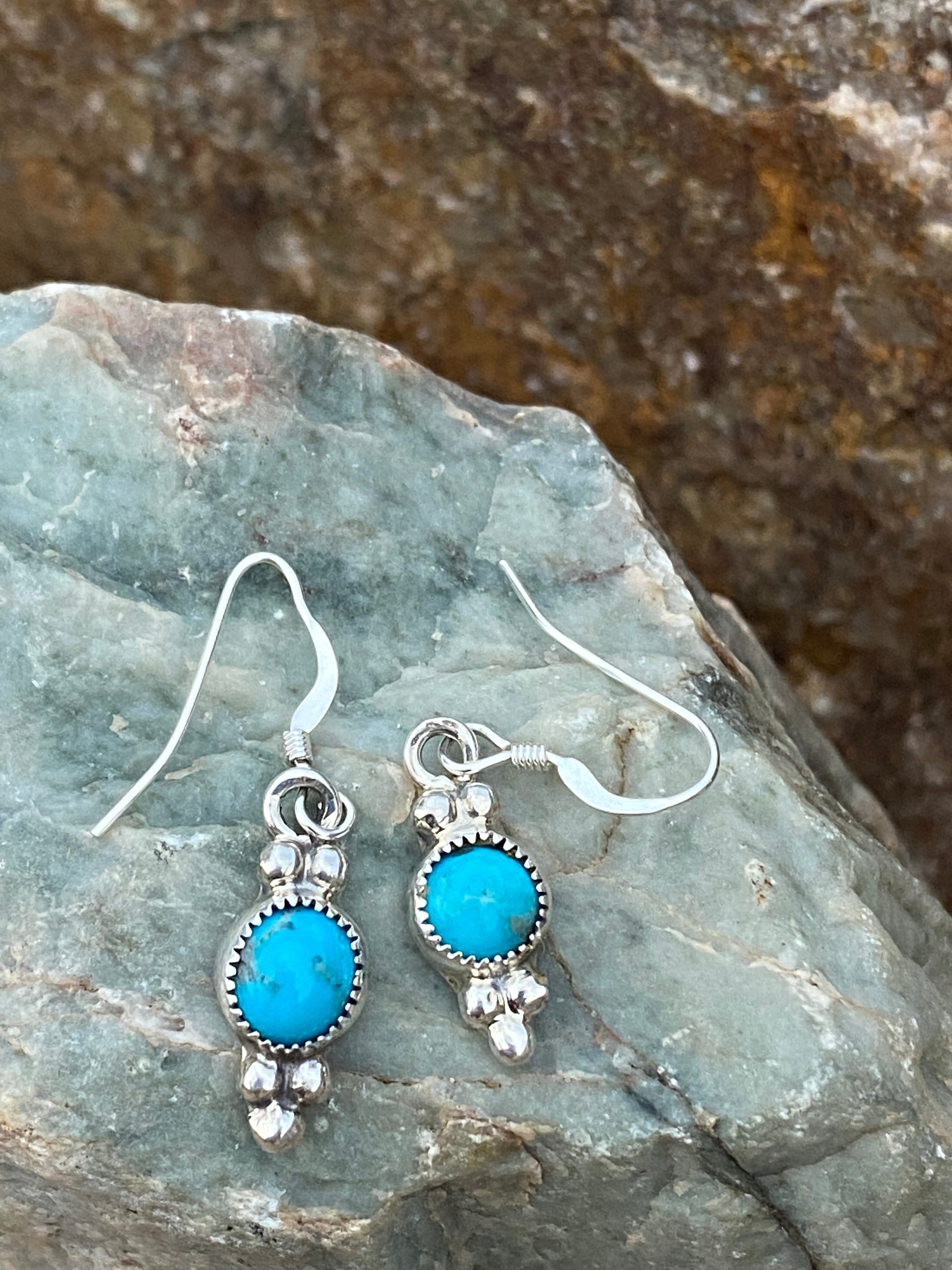 Navajo Turquoise & Sterling Silver Petite Dangle Earrings