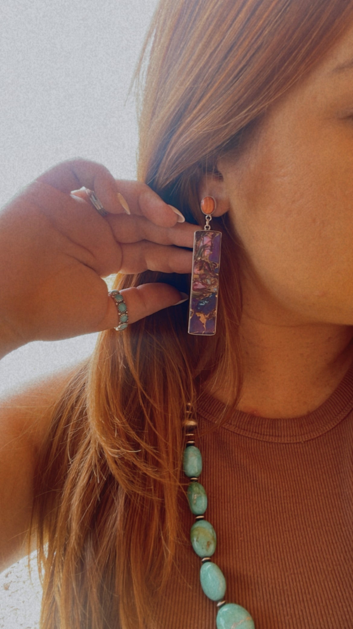 Navajo Purple Dream & Orange Spiny Dangle Signed & Stamped