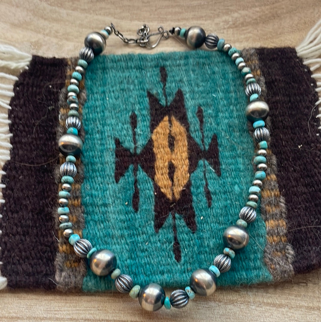 Handmade Sterling Silver & Turquoise Beaded Necklace