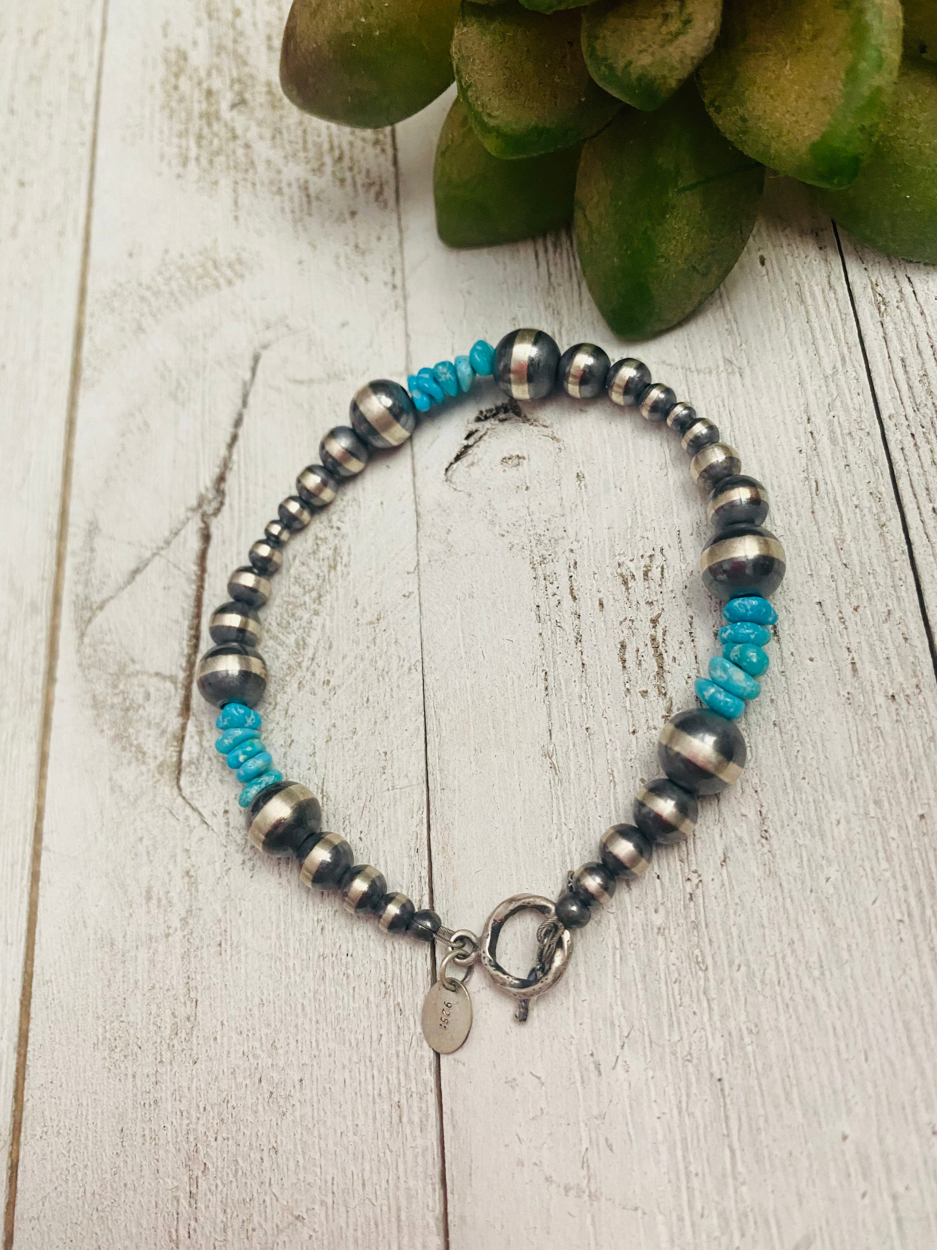 Navajo Turquoise & Sterling Silver Beaded Bracelet