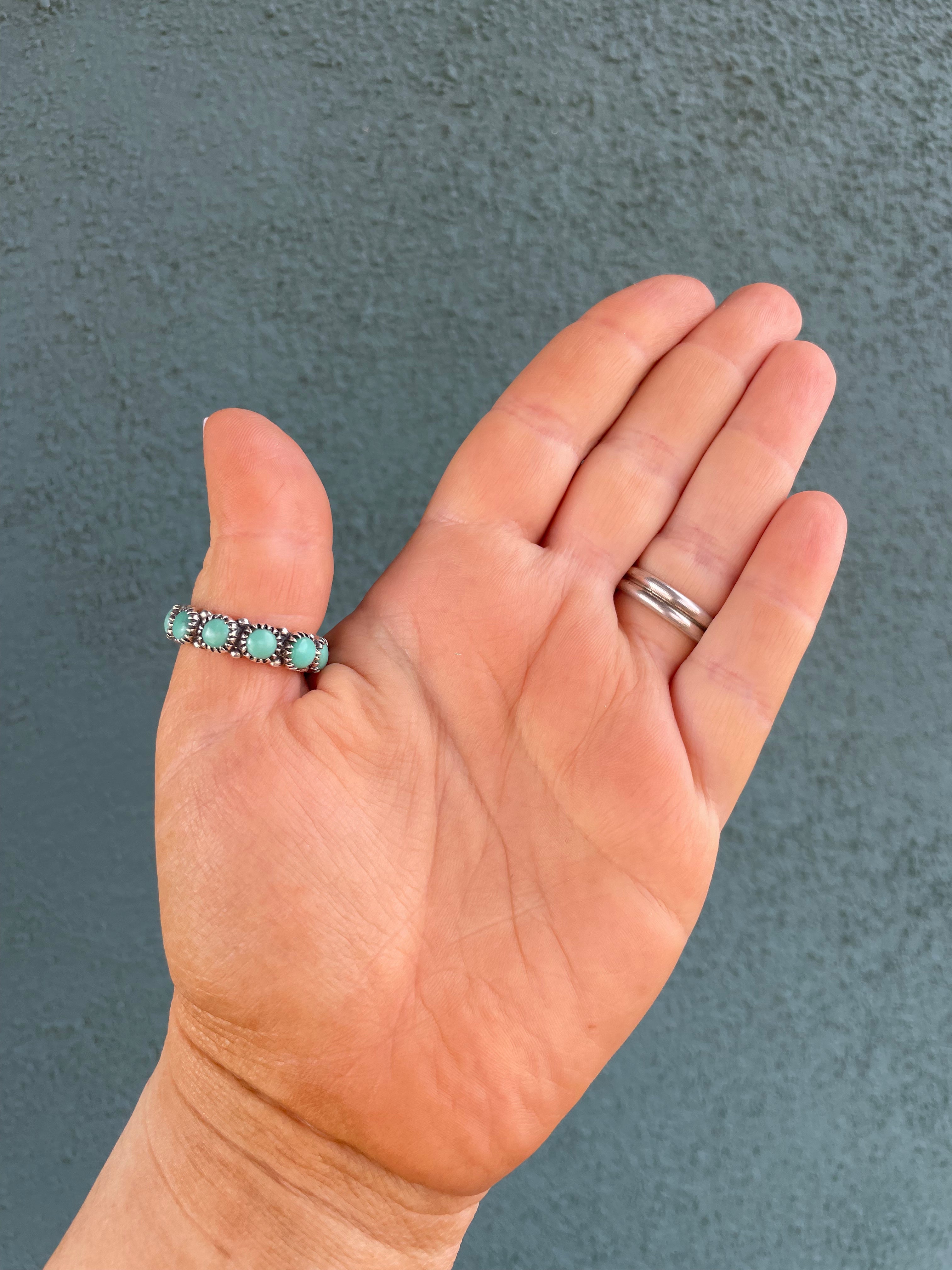 Navajo Coral, Turquoise & Sterling Silver Cluster Ring Size 9 Signed