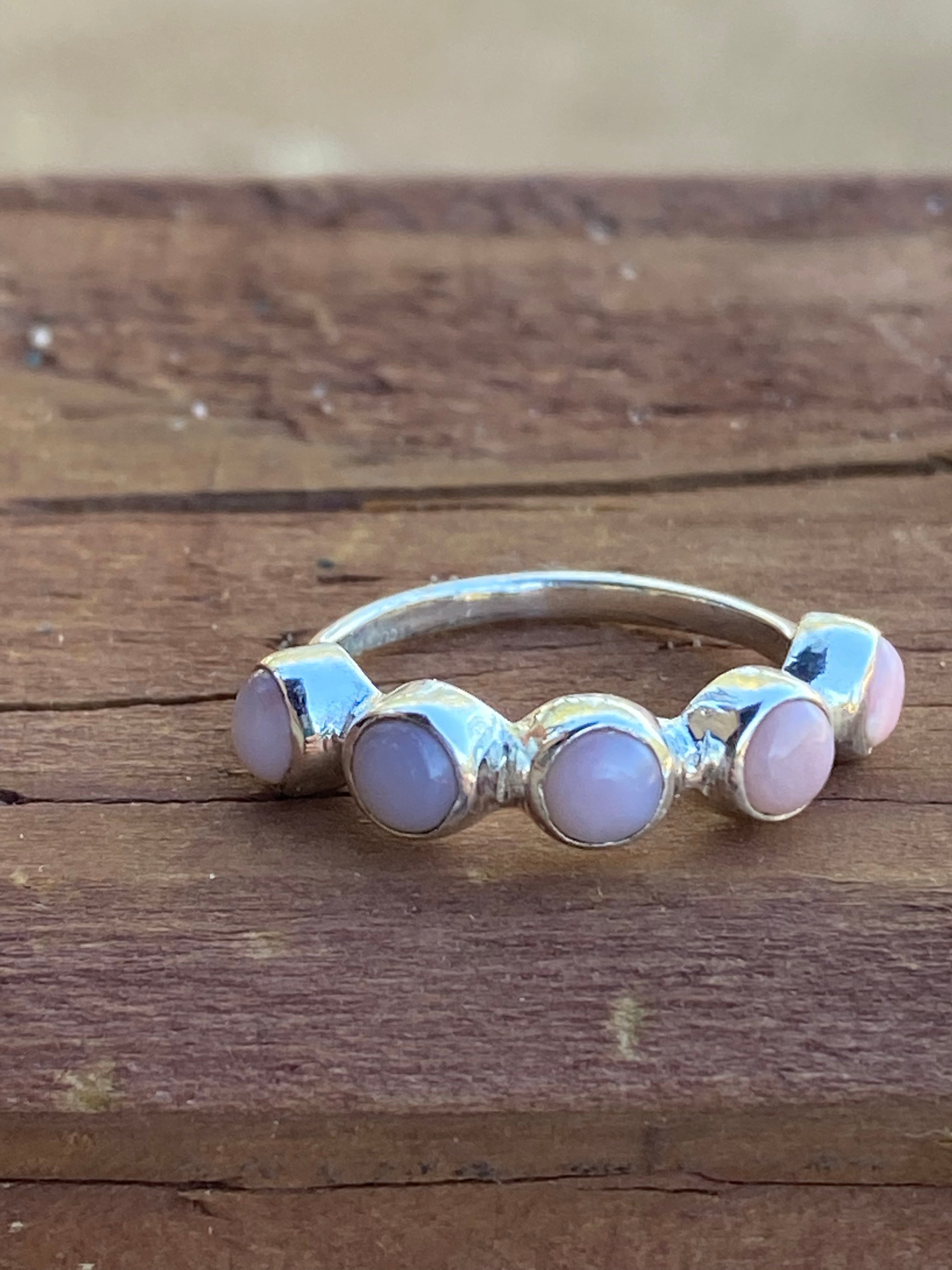 Pink Opal & Sterling Silver Stacker Band