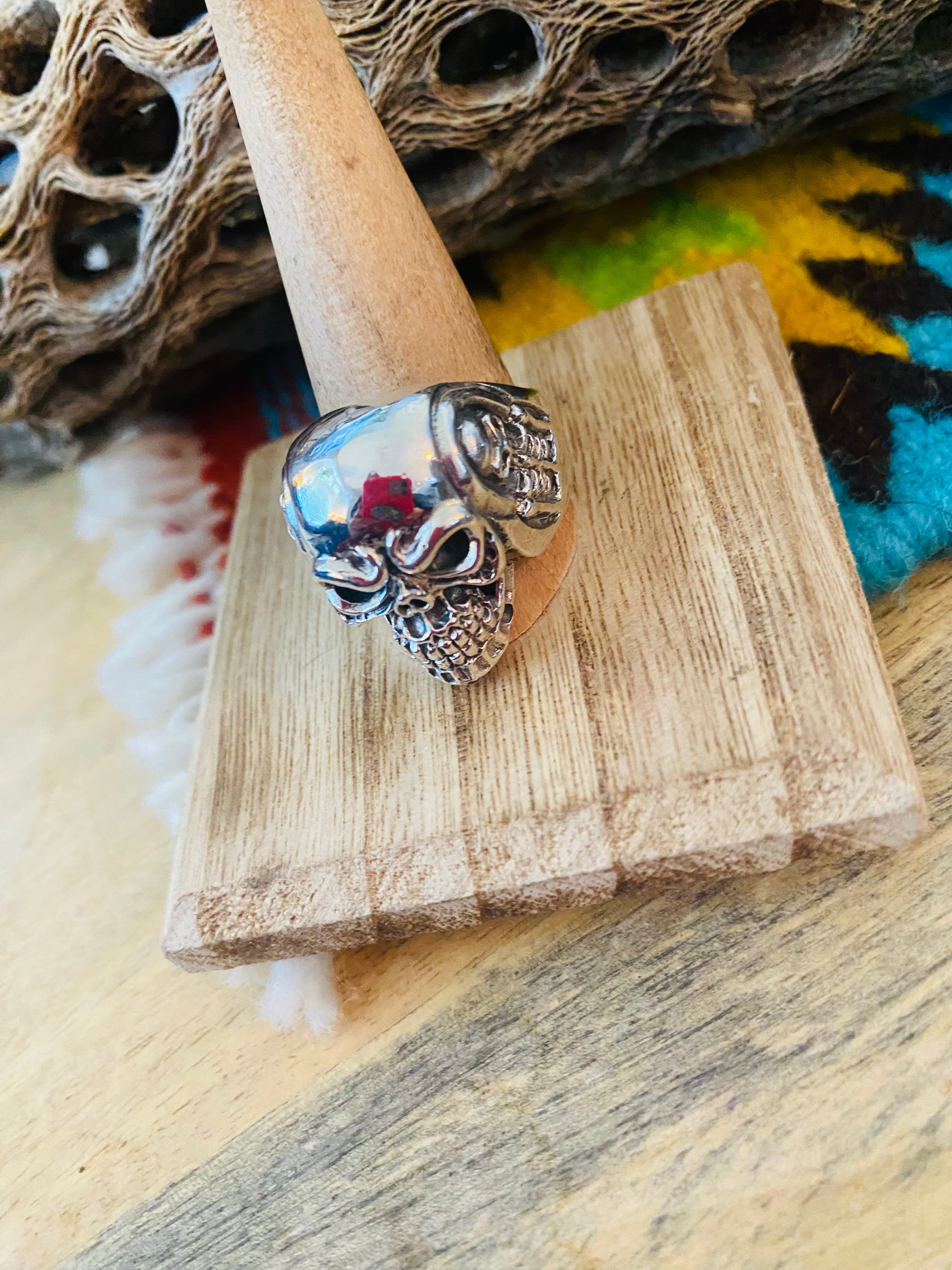 Handmade Sterling Silver Skull Ring Size 11.25