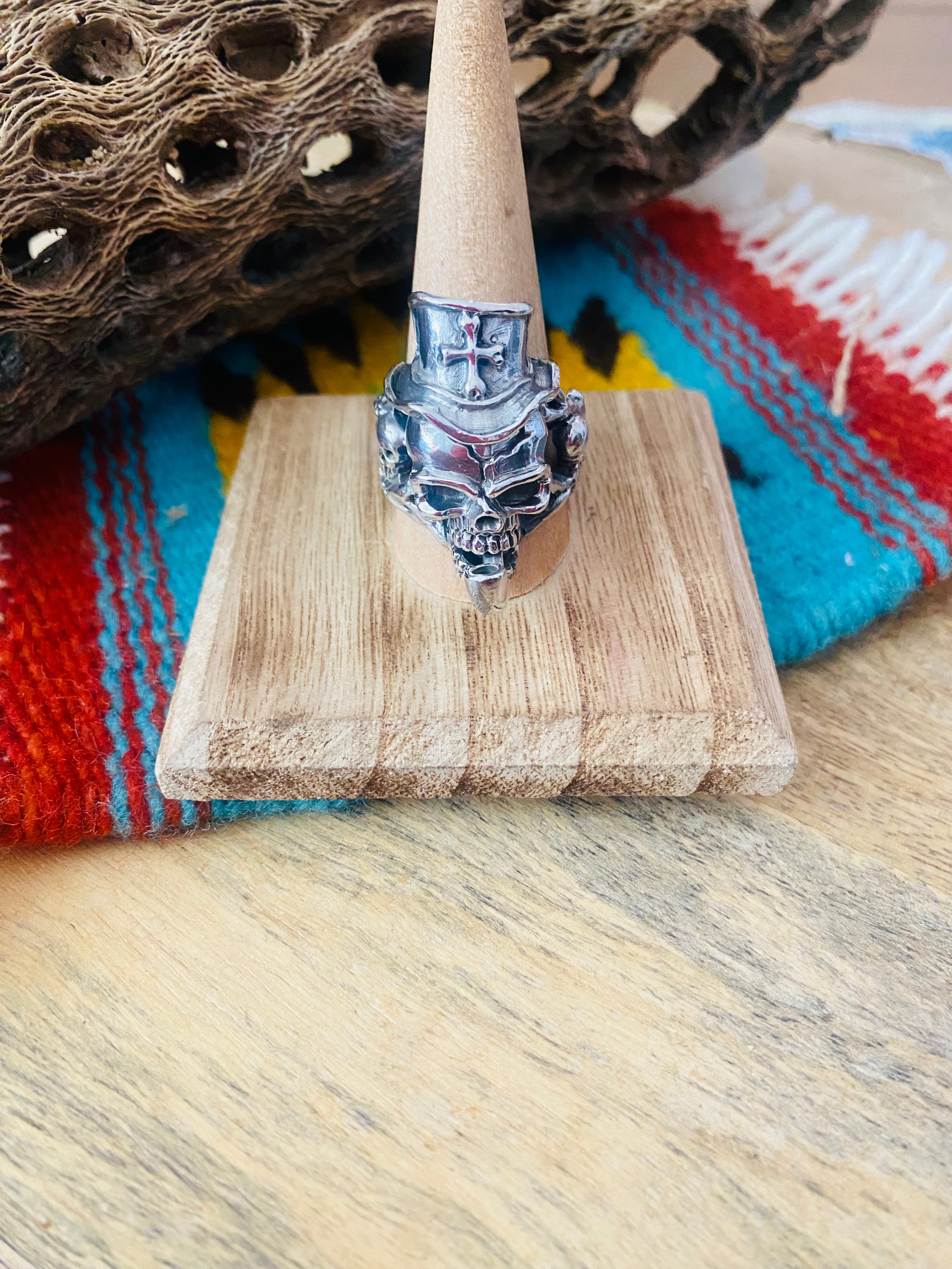 Handmade Sterling Silver Skull Ring Size 10.5