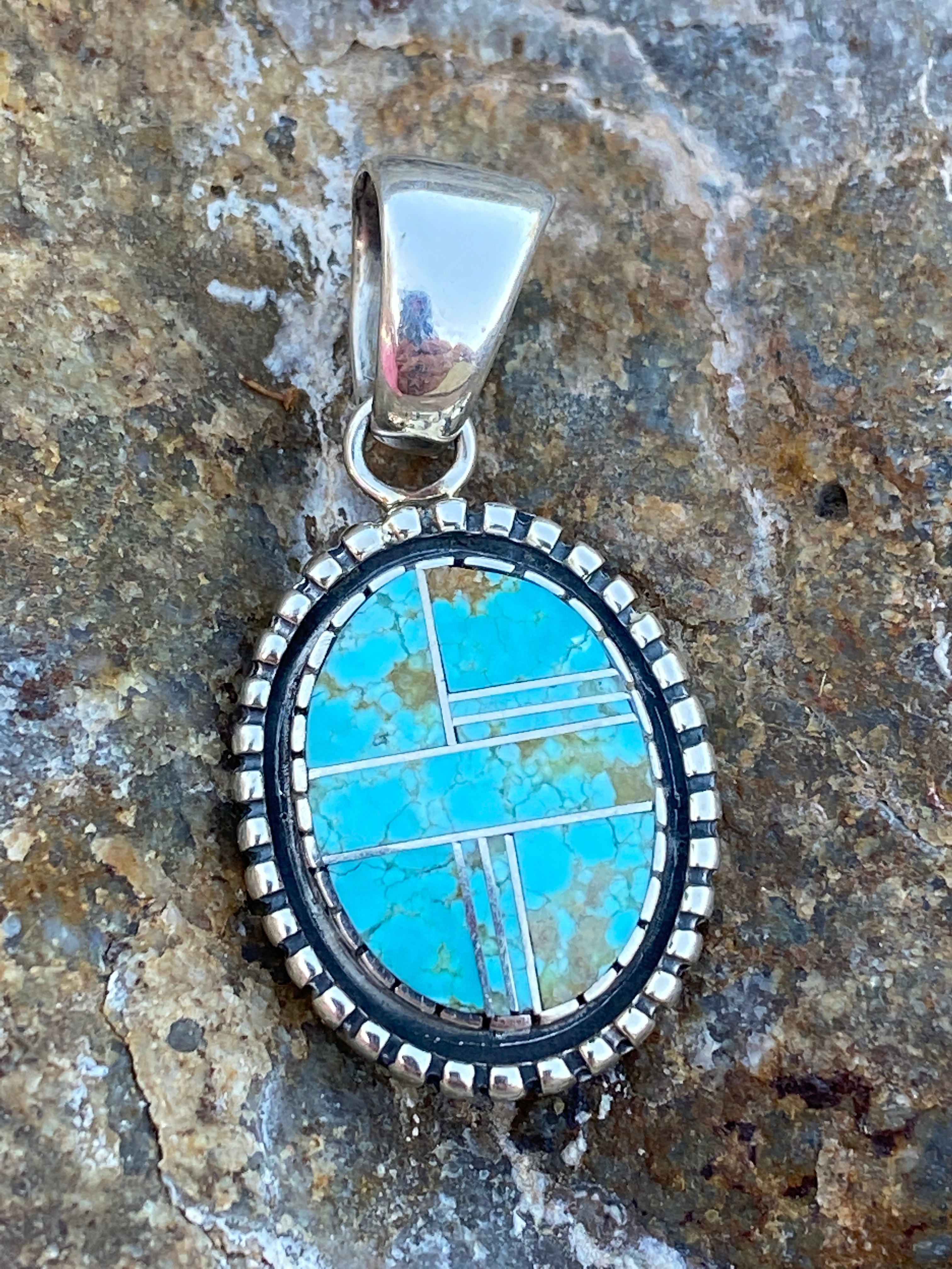 Navajo Turquoise Sterling Silver 1.25” Oval Pendant