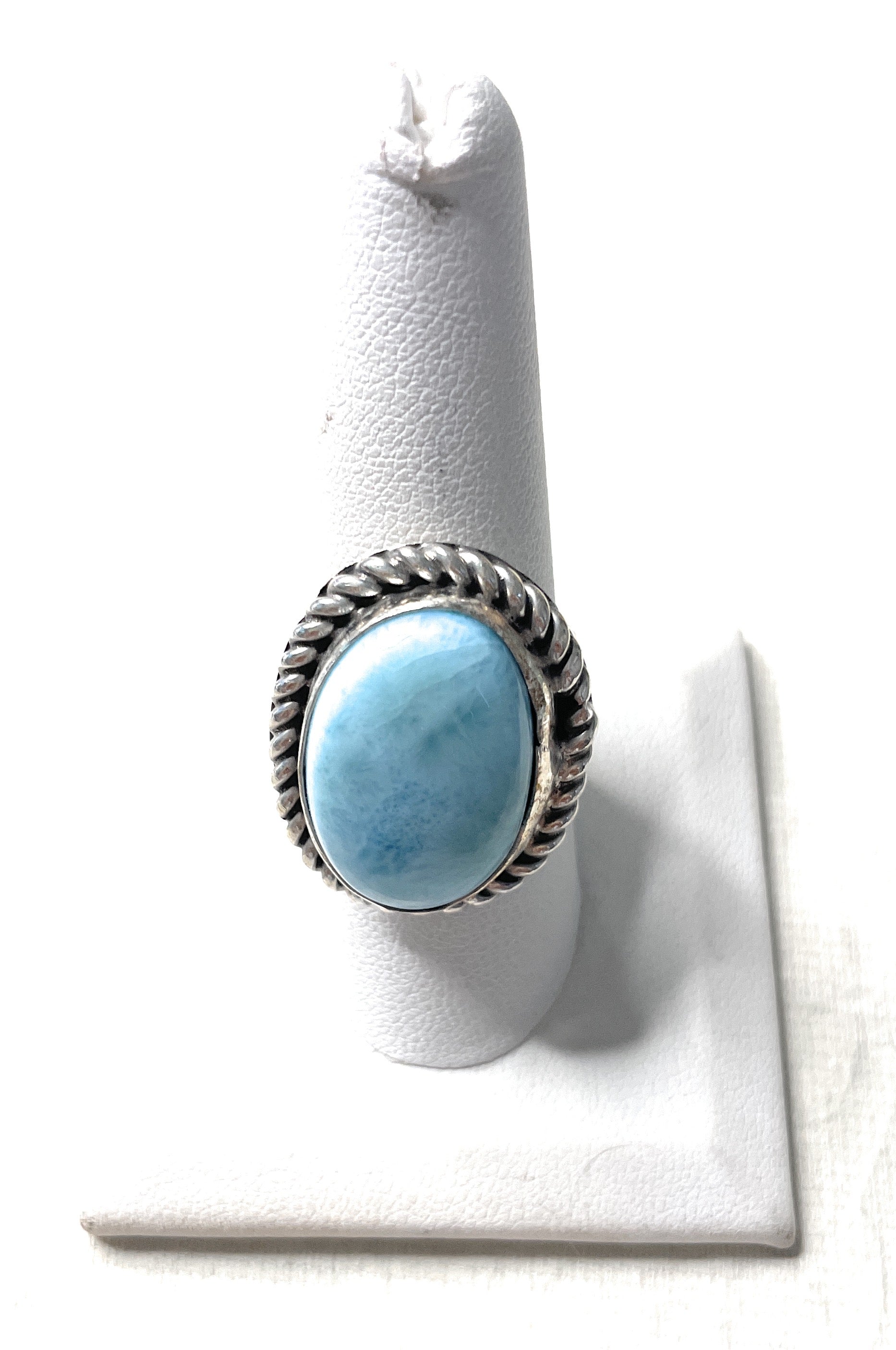 Old Pawn Navajo Sterling Silver & Light Blue Larimer Ring Size 8.5