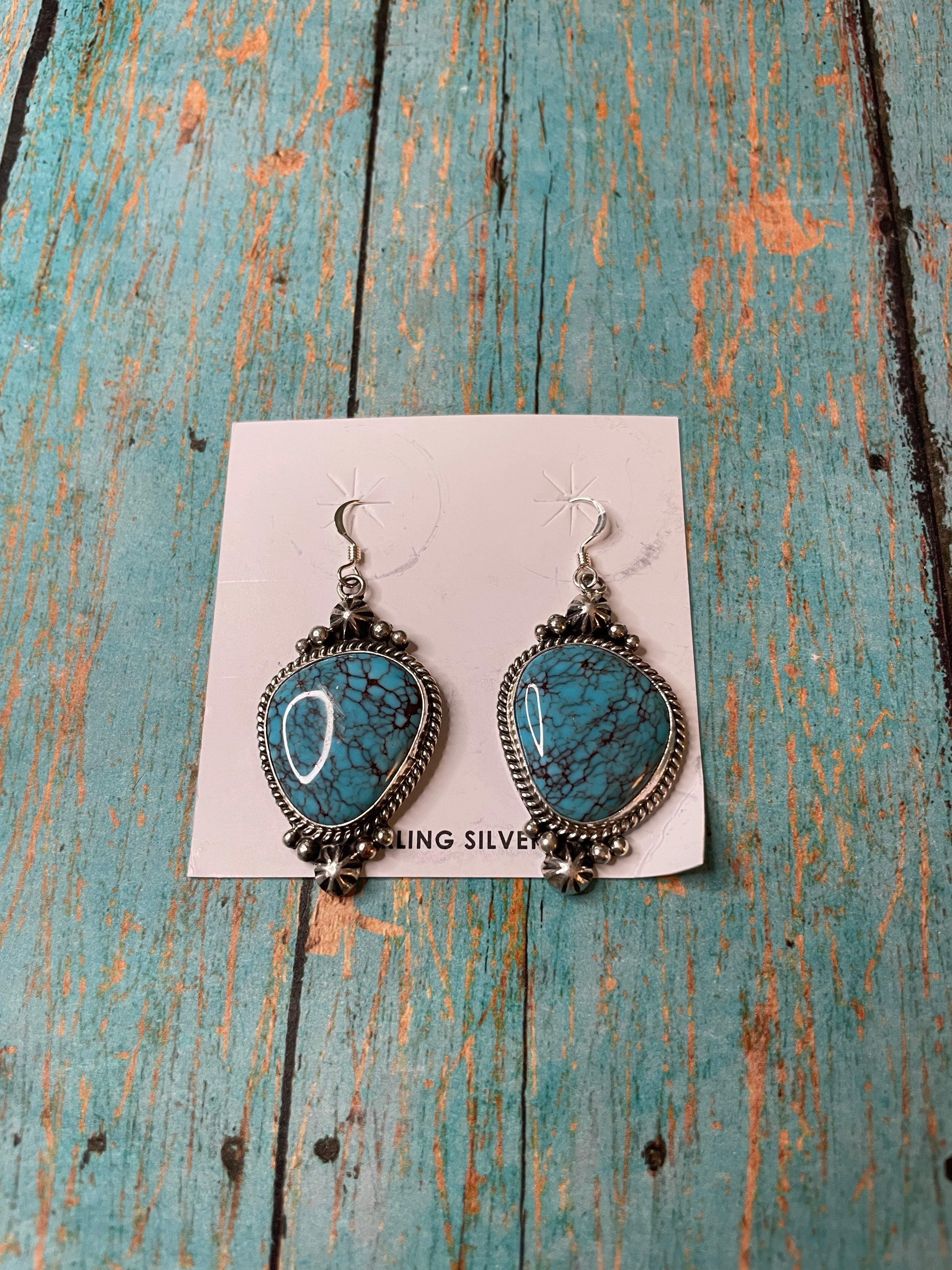 Navajo Turquoise And Sterling Silver Dangle Earrings