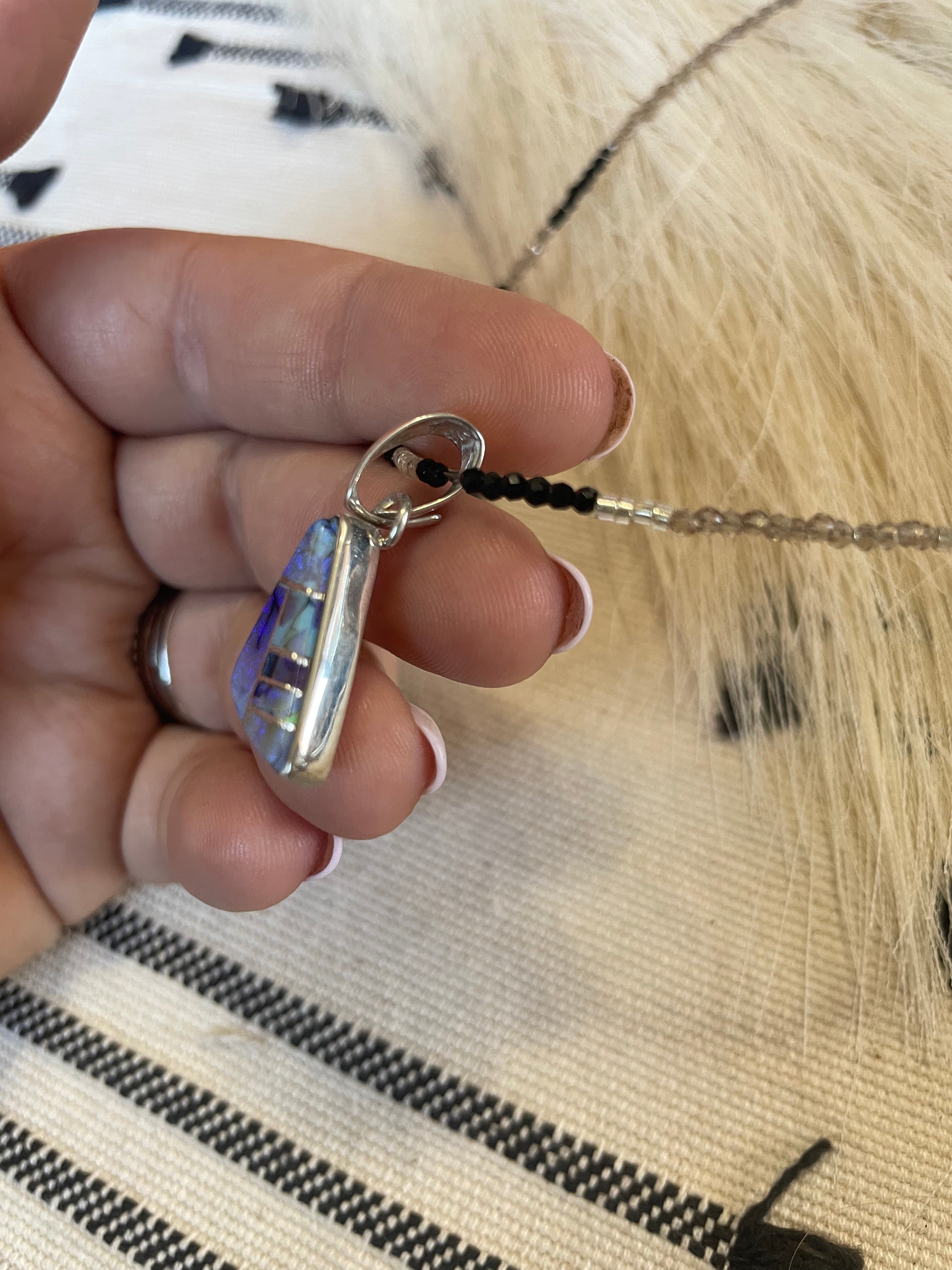 Navajo Sterling Silver & Blue Opal Inlay Pendant