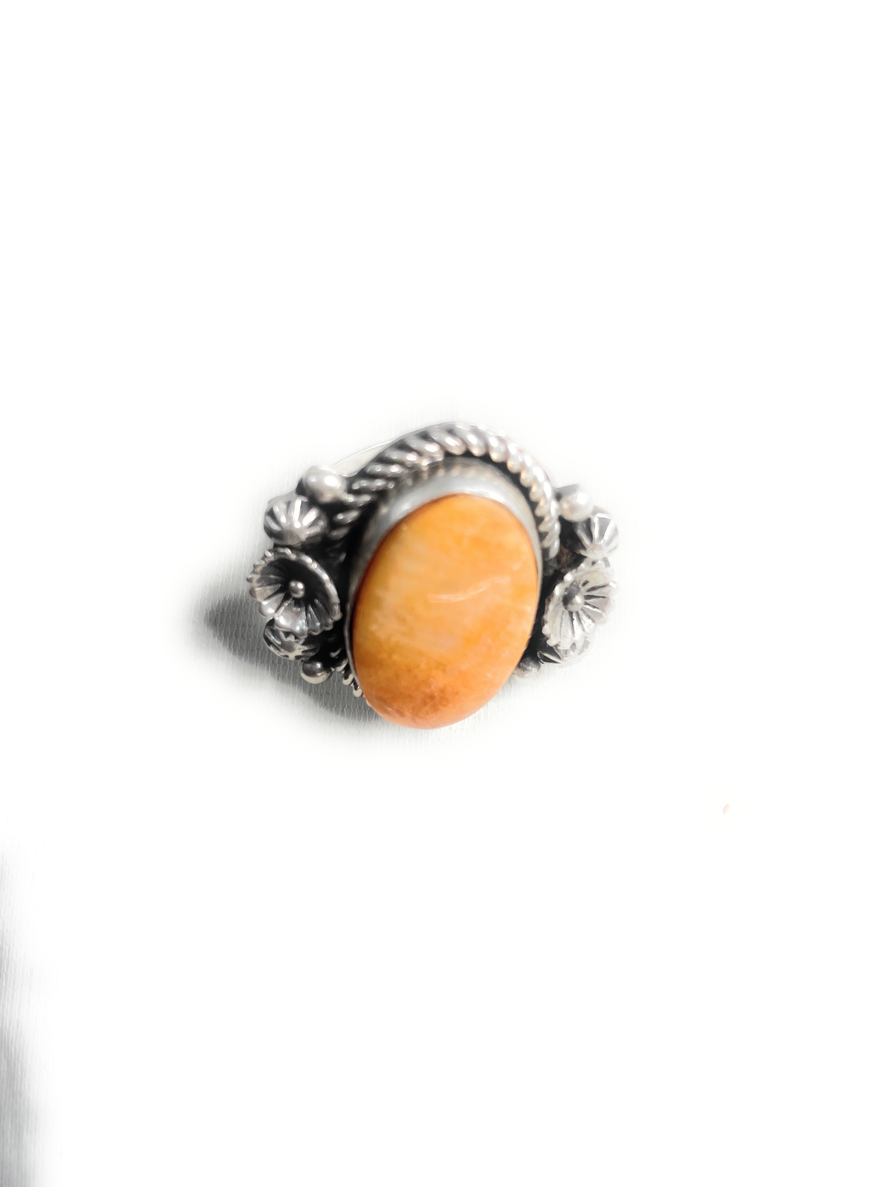 Old Pawn Navajo Sterling Silver & Orange Spiny Ring Size 9