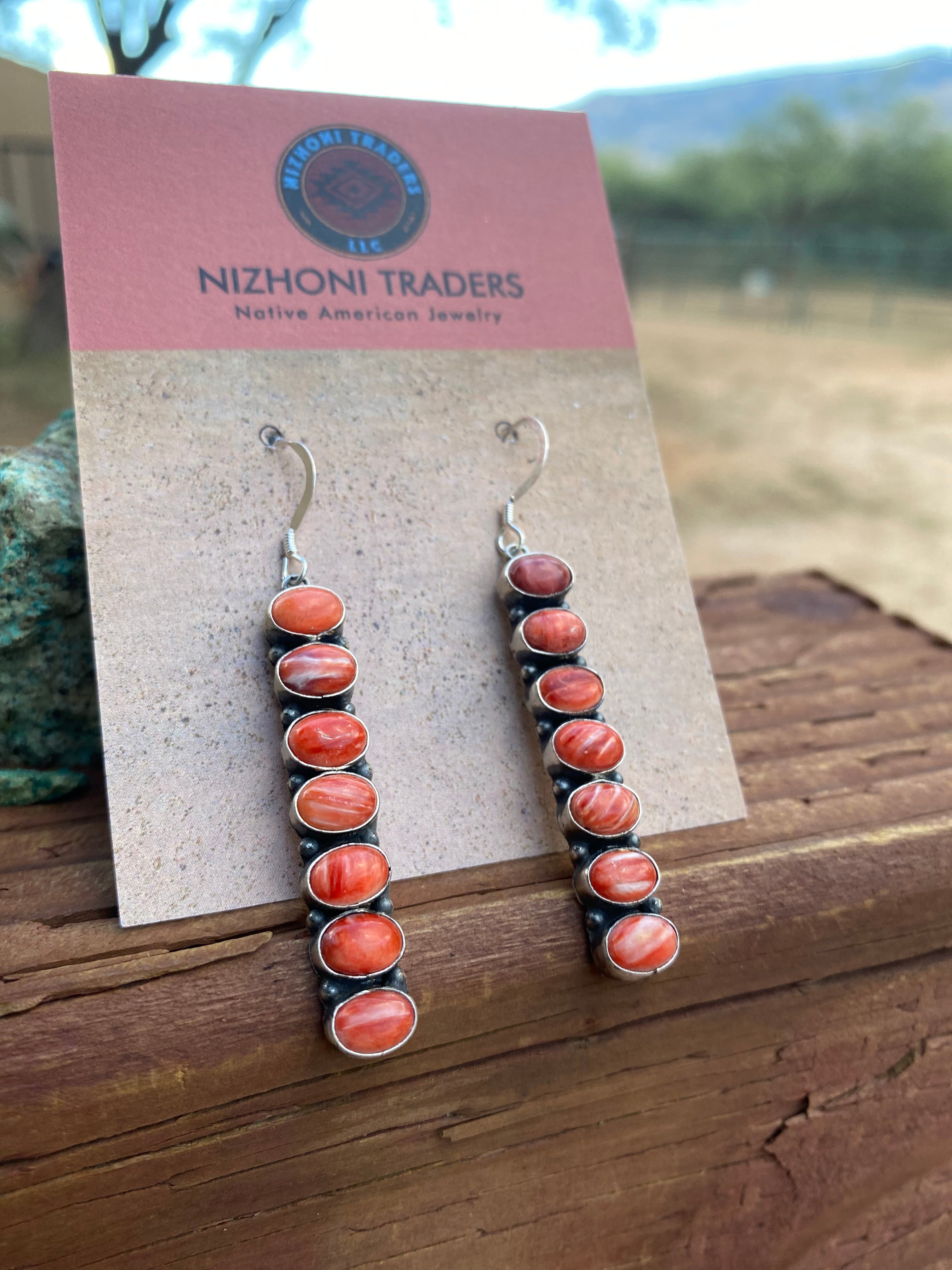 Orange Spiny & Sterling Silver Navajo Dangles