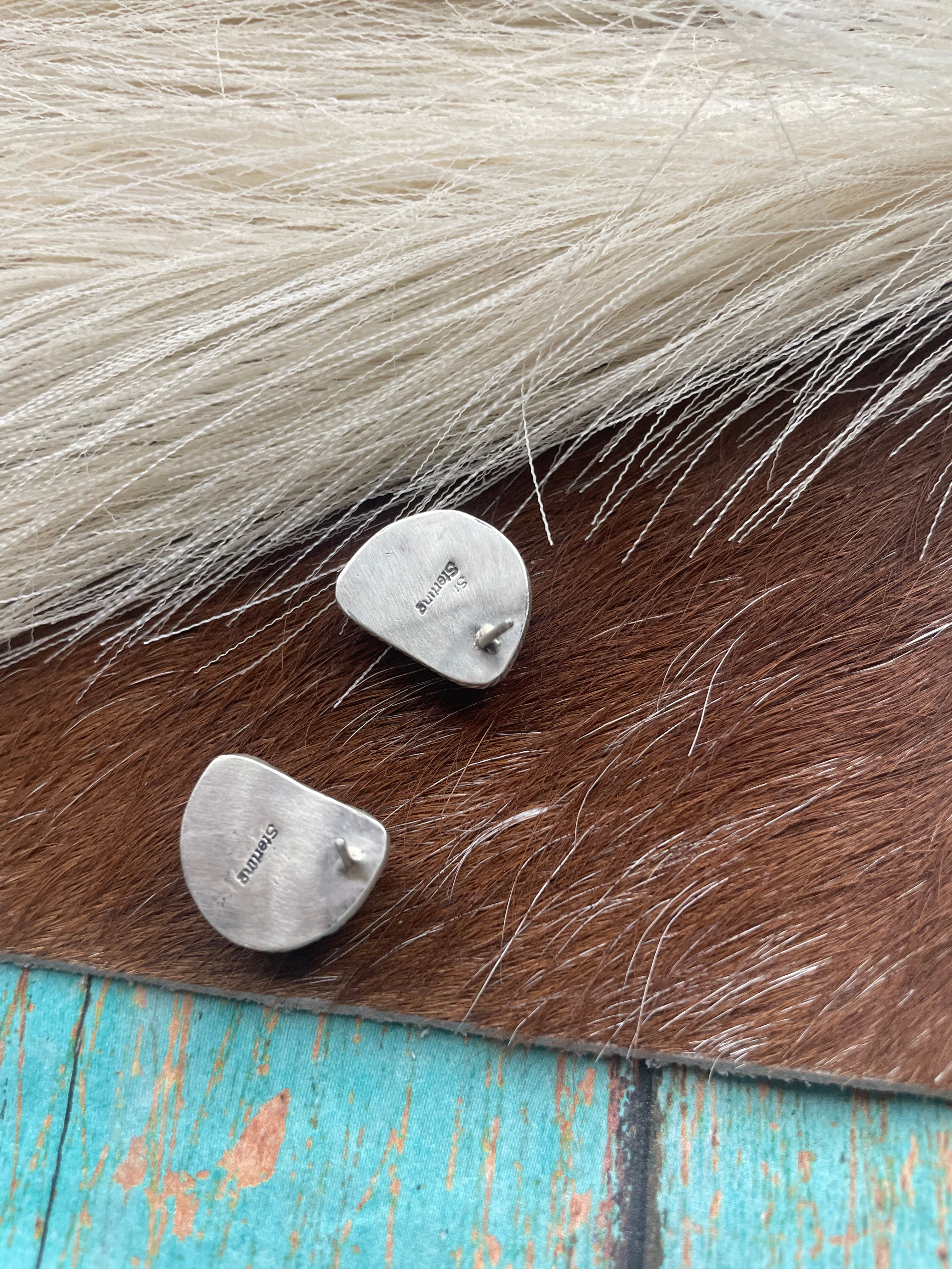 Navajo Turquoise And Sterling Silver Post Earrings